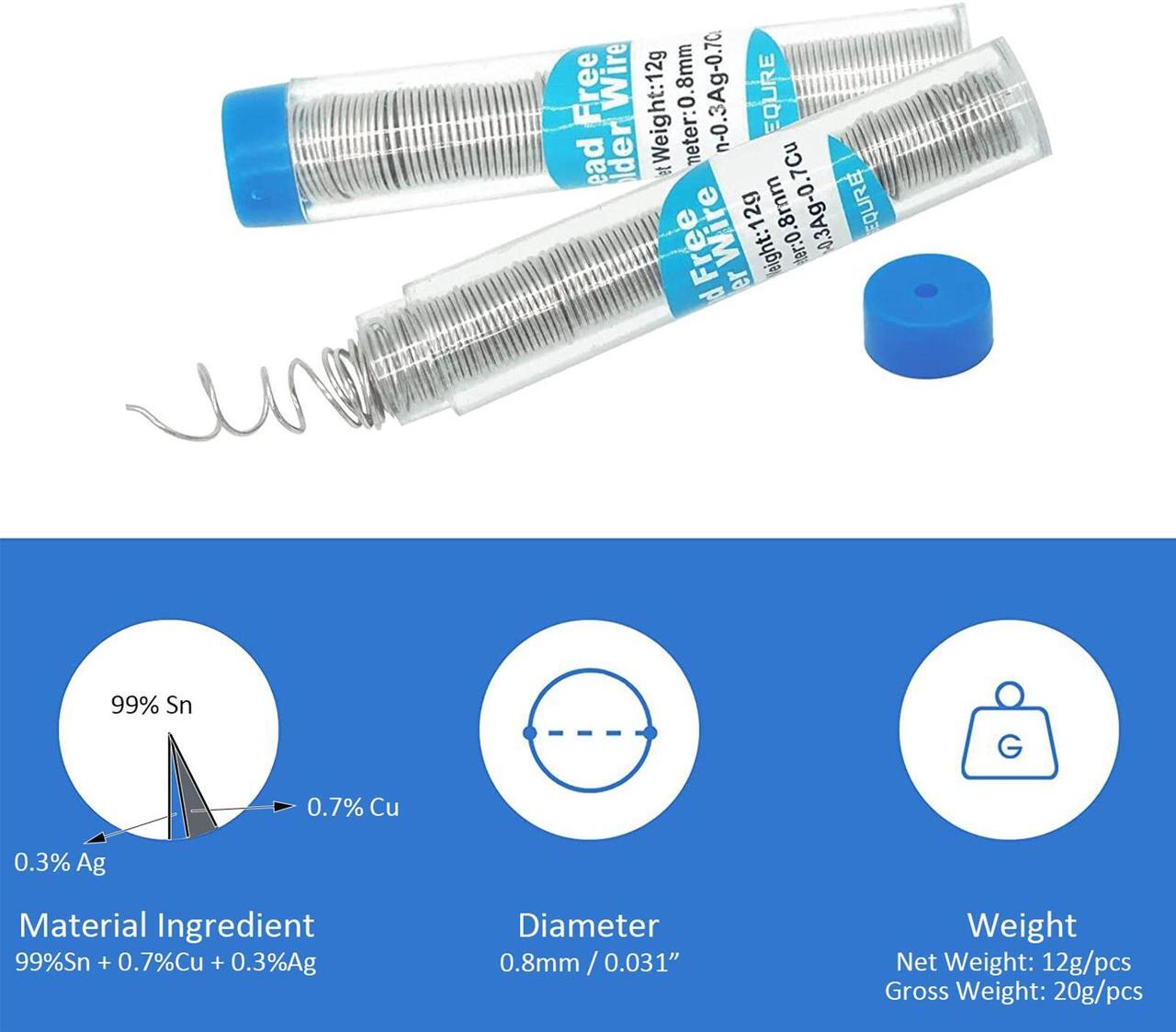 Alt view image 2 of 7 - Rosin Core Solder, Lead-Free Solder Flux Wire, Diameter 0.8mm, 20g Portable Tin Solder for Electrical Soldering, Circuit boards, DIY, Welding Work - 2PCS