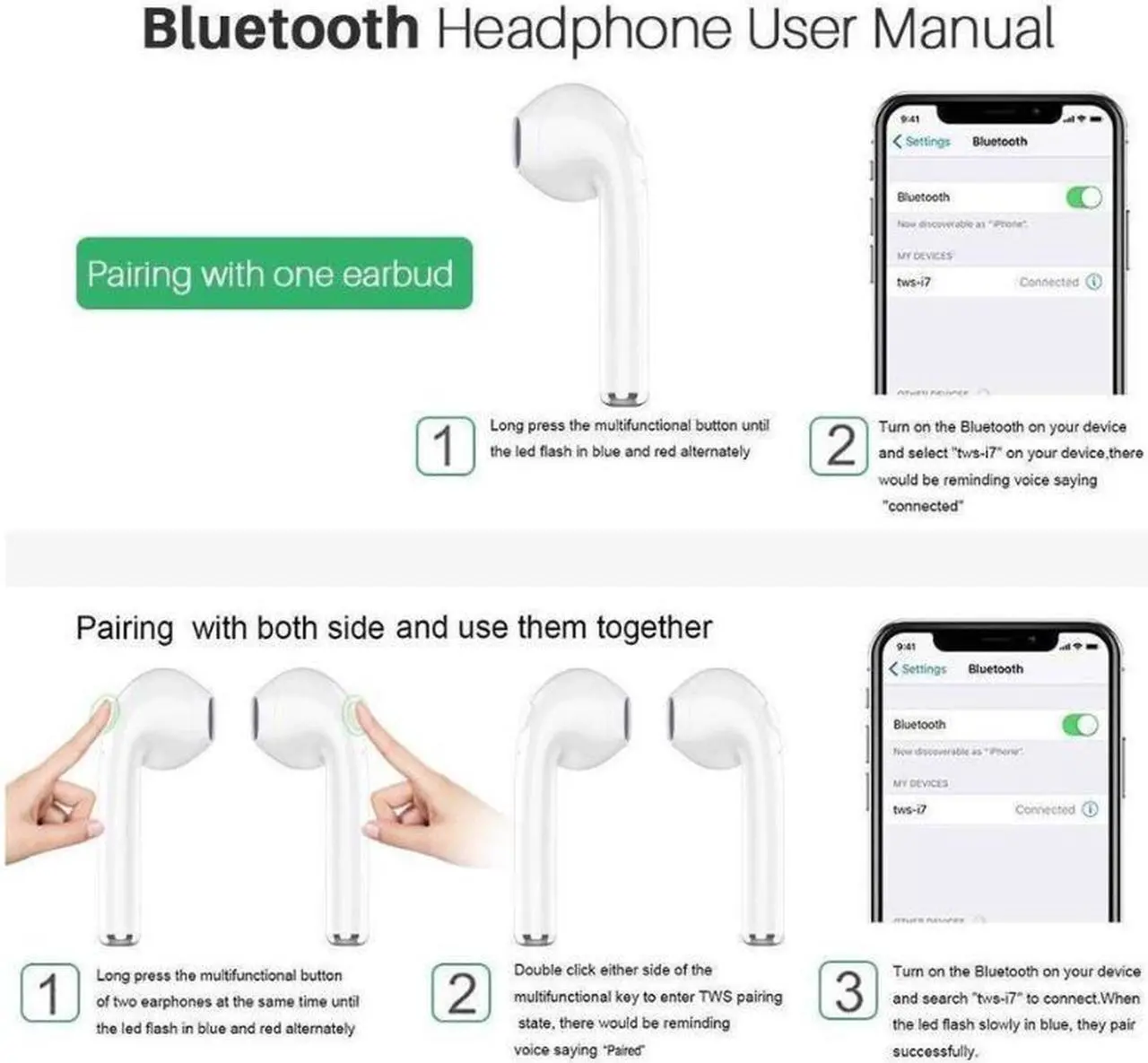 Alt view image 5 of 6 - Wireless Earbuds Bluetooth Headphones Stereo Earphone with Built-In Mic with Charging Case Cordless Sport Headsets for AirPods iPhone XS XR X 8 7 plus 6 6s plus Android Samsung Galaxy