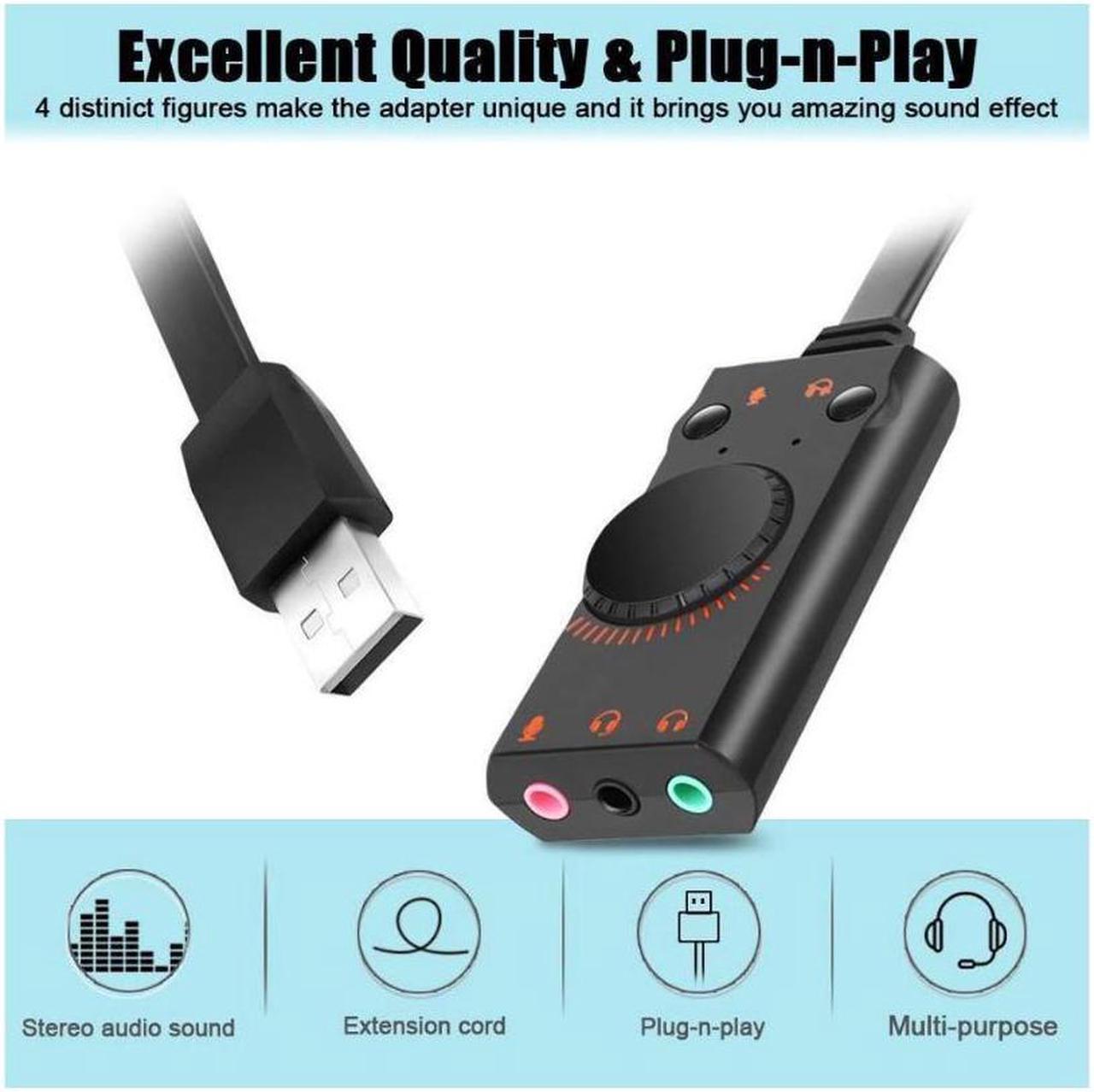 Alt view image 6 of 6 - USB Sound Card Adapter BENGOO External Audio Adapter Stereo Sound Card Converter 3.5mm AUX Microphone Jack for Gaming Headset Earphone PS4 Laptop Desktop Windows Mac OS Linux, Plug Play
