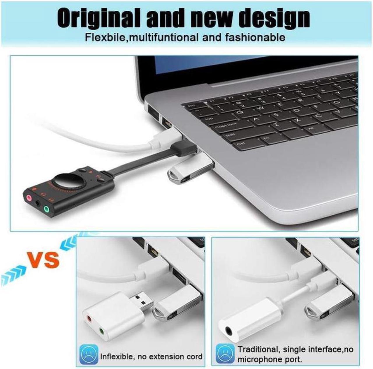 Alt view image 3 of 6 - USB Sound Card Adapter BENGOO External Audio Adapter Stereo Sound Card Converter 3.5mm AUX Microphone Jack for Gaming Headset Earphone PS4 Laptop Desktop Windows Mac OS Linux, Plug Play