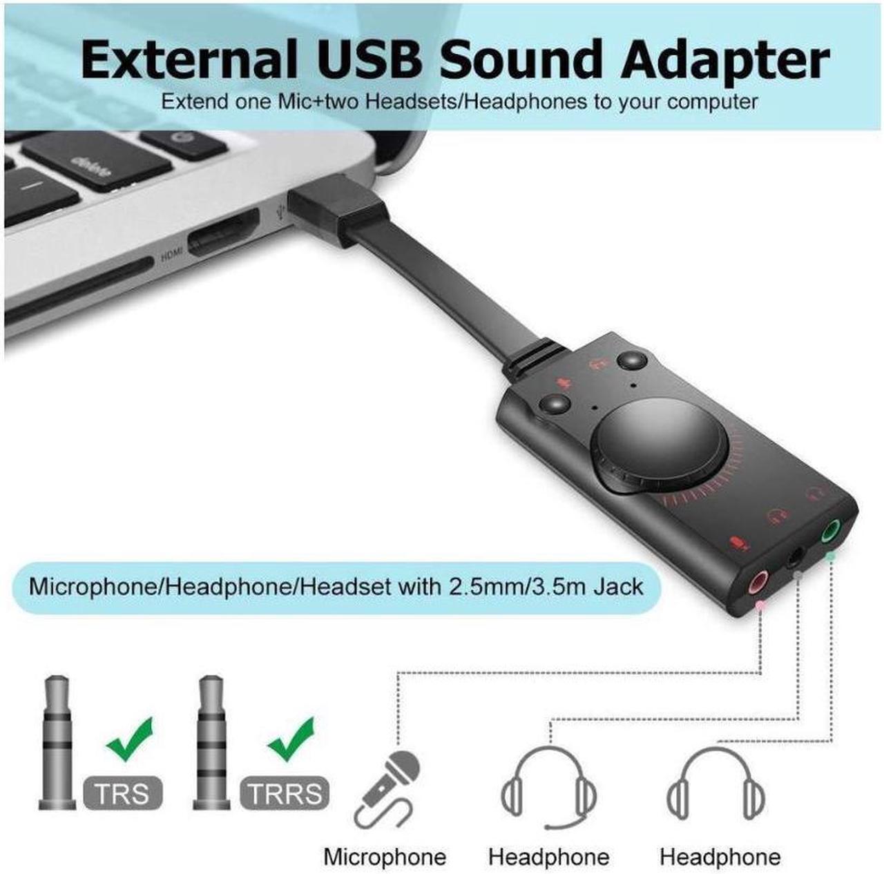 Alt view image 4 of 6 - USB Sound Card Adapter BENGOO External Audio Adapter Stereo Sound Card Converter 3.5mm AUX Microphone Jack for Gaming Headset Earphone PS4 Laptop Desktop Windows Mac OS Linux, Plug Play