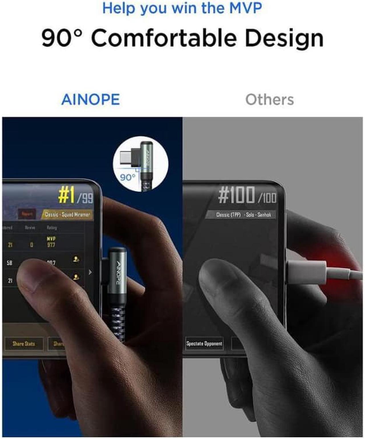 Alt view image 3 of 7 - USB C to USB C Cable 60W 3.1A, [2-Pack 6.6ft] AINOPE USB Type C Cable Right Angle, Compatible with Samsung Galaxy S21 S20, Note 20 Ultra 10 9 8, MacBook Air/Pro 13'', iPad Mini 6/Pro/Air 2020,Pixel