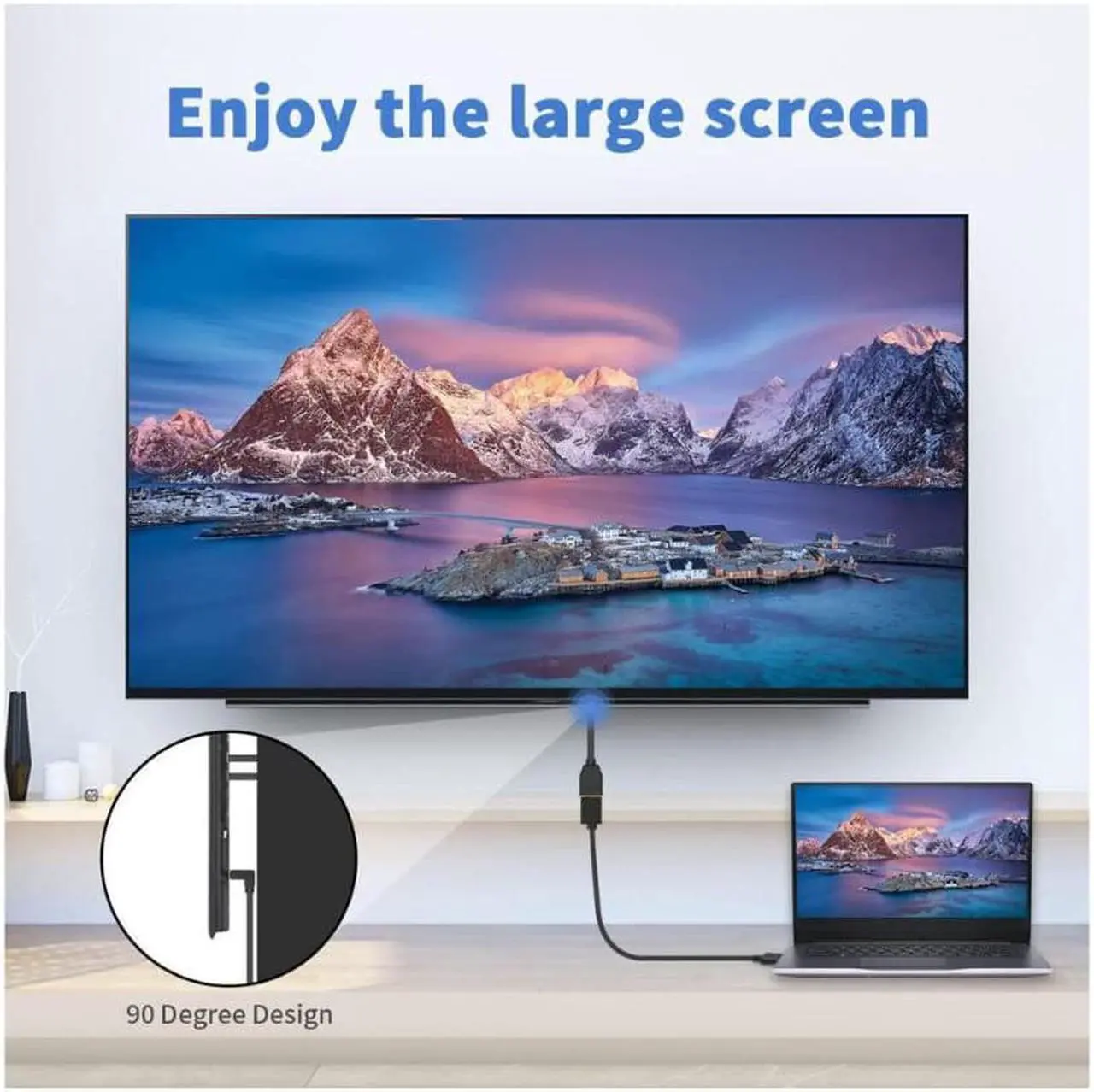 Alt view image 5 of 6 - DisplayPort 1.4 Cable, 8K DisplayPort Extension Cable, 90 Degree Displayport 1.4 Extender Ultra HD DP to DP Extension Cable, up to 8K/60Hz, 4K/144Hz for Video/Audio, 15cm (Down Angle)