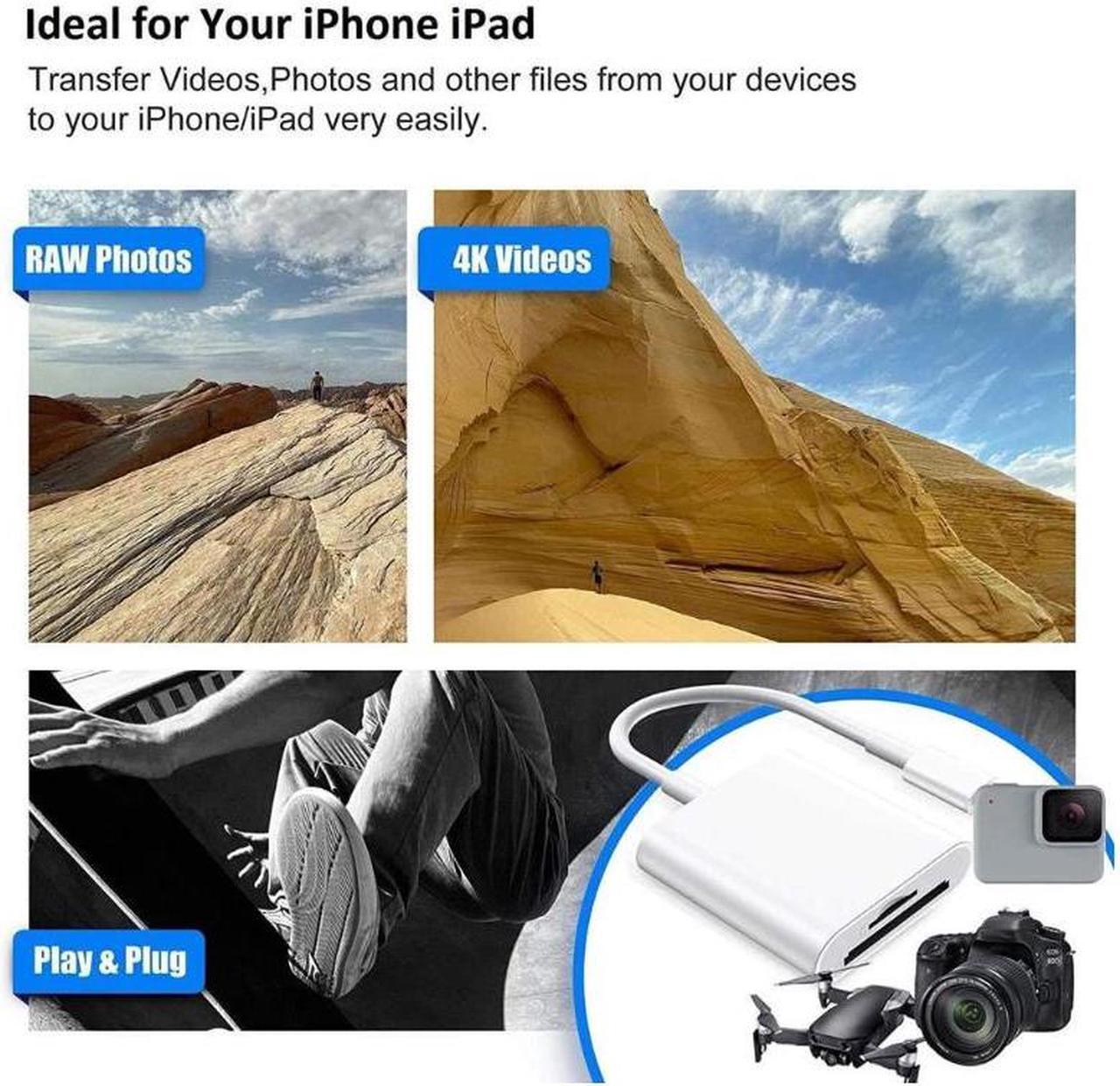 Alt view image 2 of 7 - Lightning to SD Card Camera Reader for iPhone iPad, Apple MFi Certified Veetone Dual Card Slot Micro SD/SD Memory Card Reader Adapter, Trail Game Camera Viewer, Plug and Play No App Required