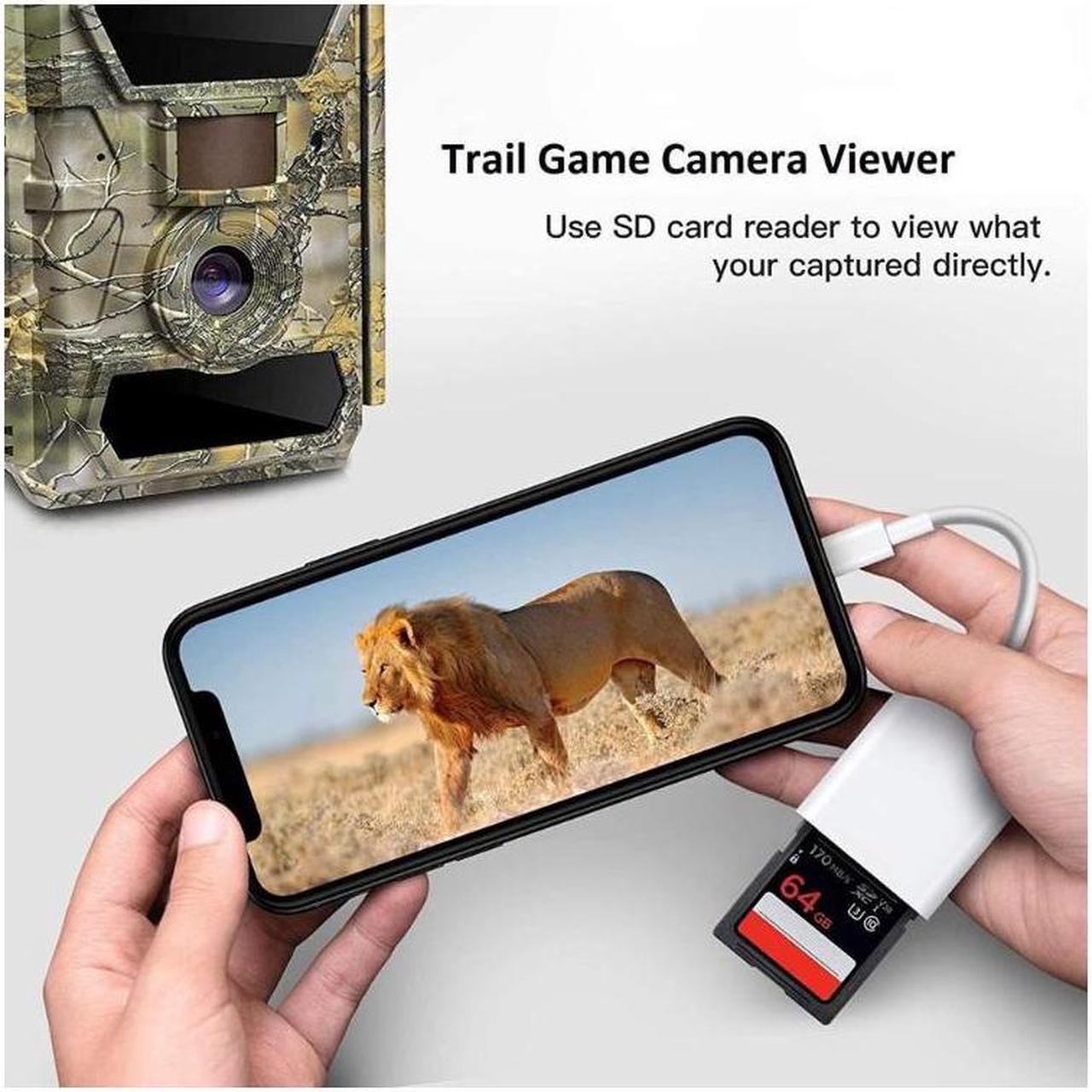 Alt view image 4 of 7 - Lightning to SD Card Camera Reader for iPhone iPad, Apple MFi Certified Veetone Dual Card Slot Micro SD/SD Memory Card Reader Adapter, Trail Game Camera Viewer, Plug and Play No App Required