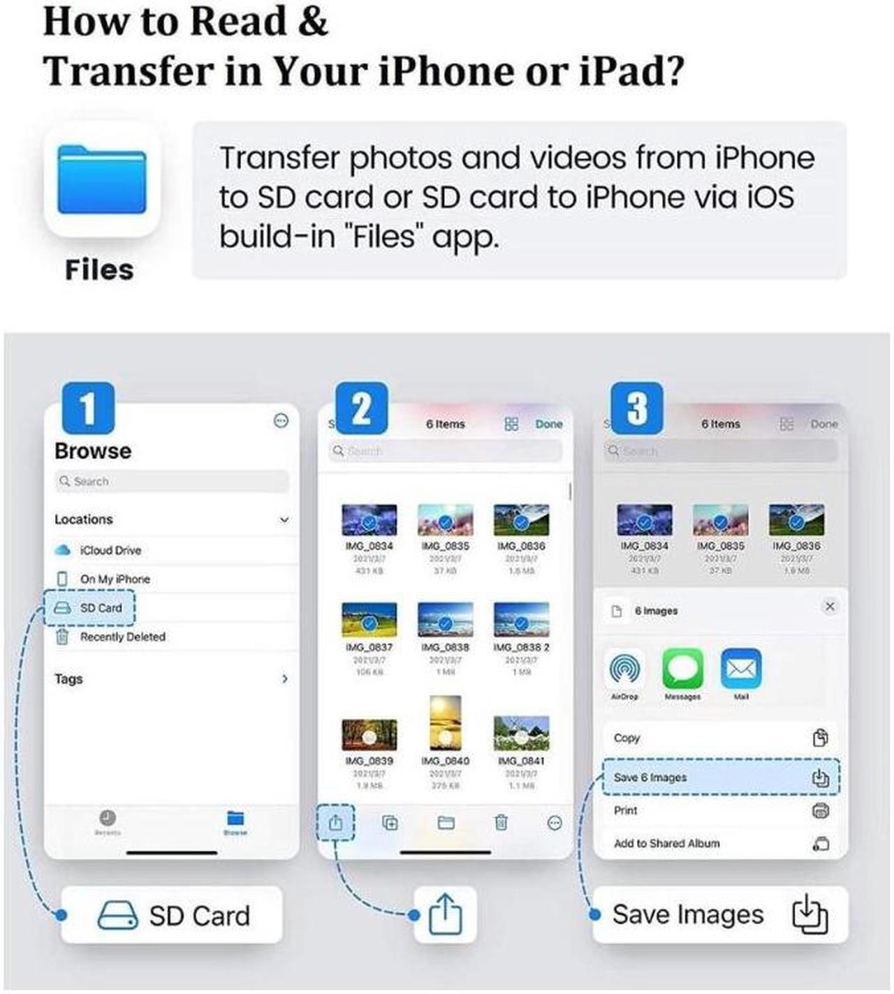 Alt view image 7 of 7 - Lightning to SD Card Camera Reader for iPhone iPad, Apple MFi Certified Veetone Dual Card Slot Micro SD/SD Memory Card Reader Adapter, Trail Game Camera Viewer, Plug and Play No App Required