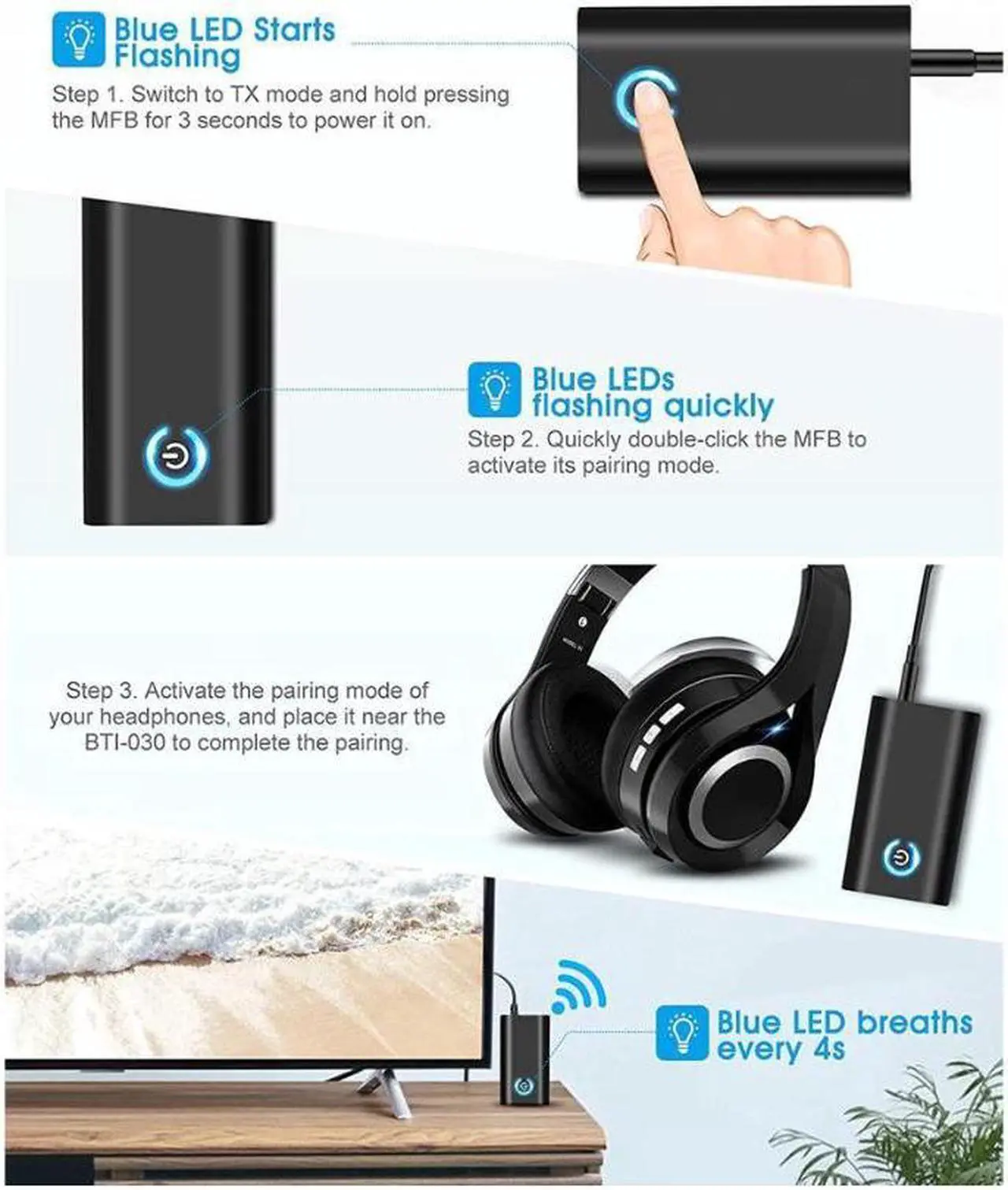 Alt view image 5 of 7 - 2-in-1 Bluetooth 5.0 Transmitter Receiver with 3.5mm Jack Aux for TV PC Home Car Sound System