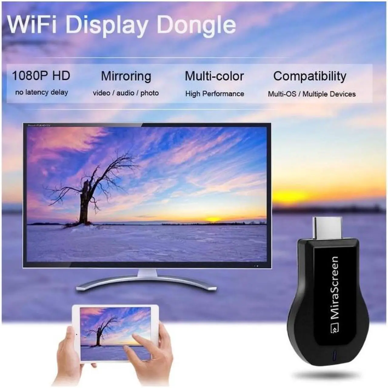 Alt view image 6 of 6 - MiraScreen Wireless WiFi Display Dongle Receiver 1080P HD TV Adapter Miracast Airplay DLNA Mirroring for Android iOS Smart Phone Tablet PC to HDTV Projector