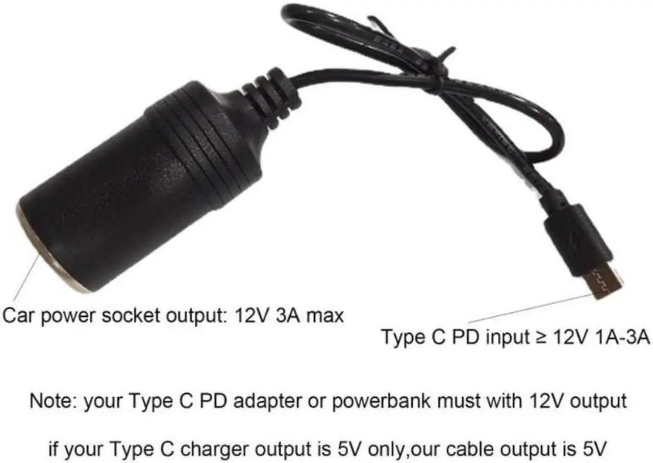 Alt view image 5 of 6 - USB C PD Type C Male to 12V Car Cigarette lighter Socket Female Step Up Cable for Driving Recorder GPS E-Dog Car Fan