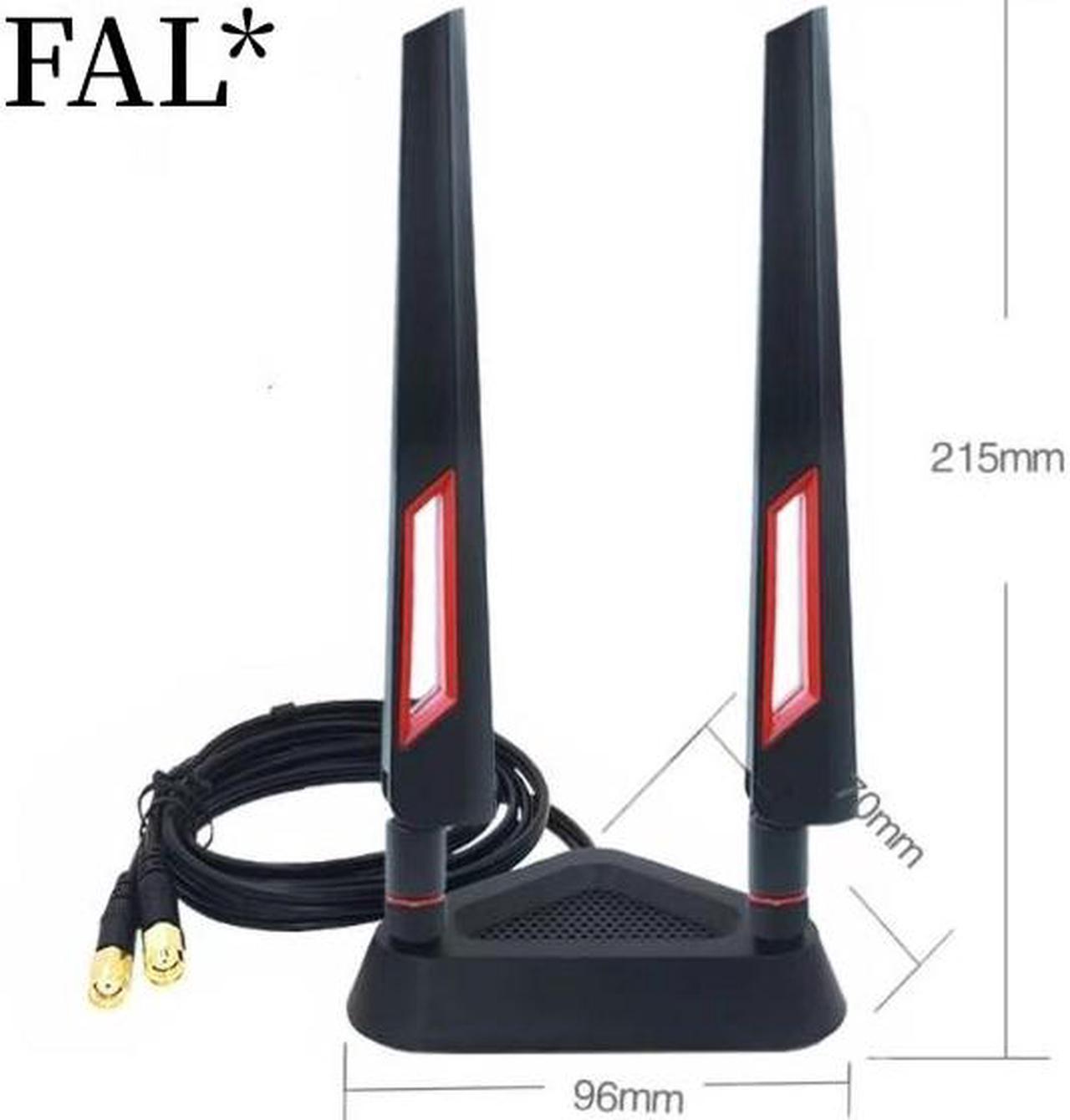 2.4GHz 5GHz Dual Band 10 dBi WiFi Antenna, Omni SMA WiFi Antenna Magnetic Base with (200cm/6.66ft )Extension Cable Black/Red