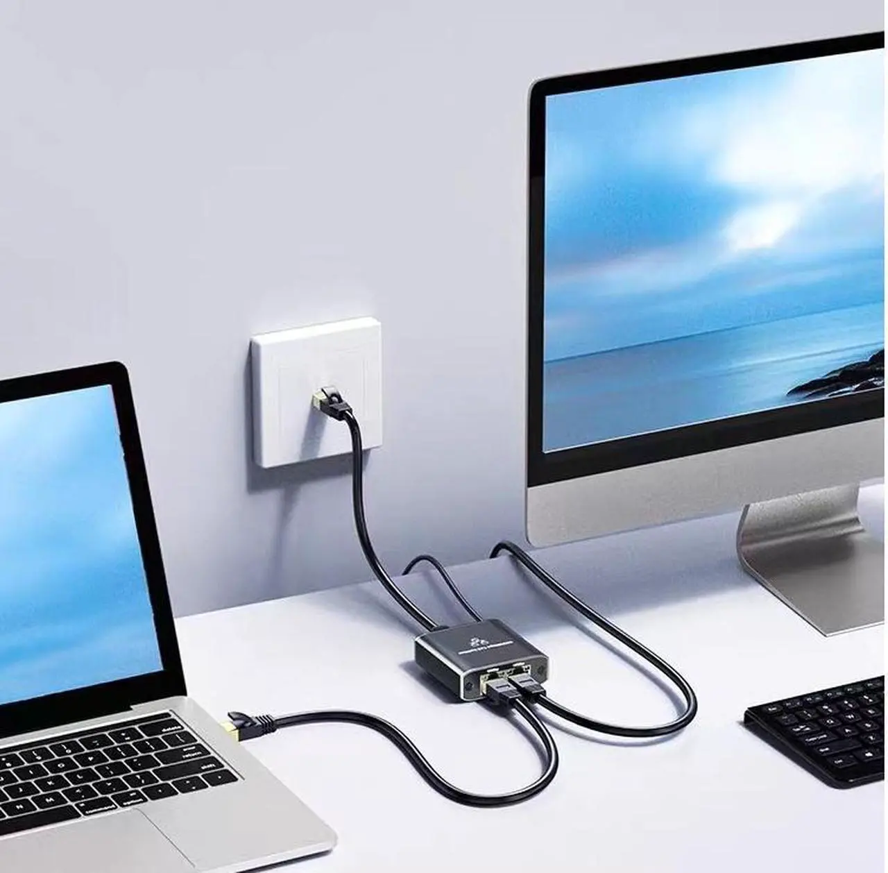 Alt view image 4 of 7 - Gigabit RJ45 network splitter, broadband routing switch, one in two network cable splitter, extender