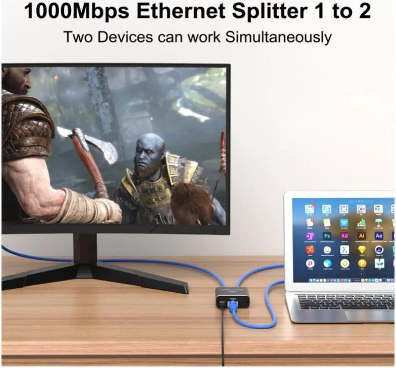 Alt view image 6 of 7 - Gigabit RJ45 network splitter, broadband routing switch, one in two network cable splitter, extender