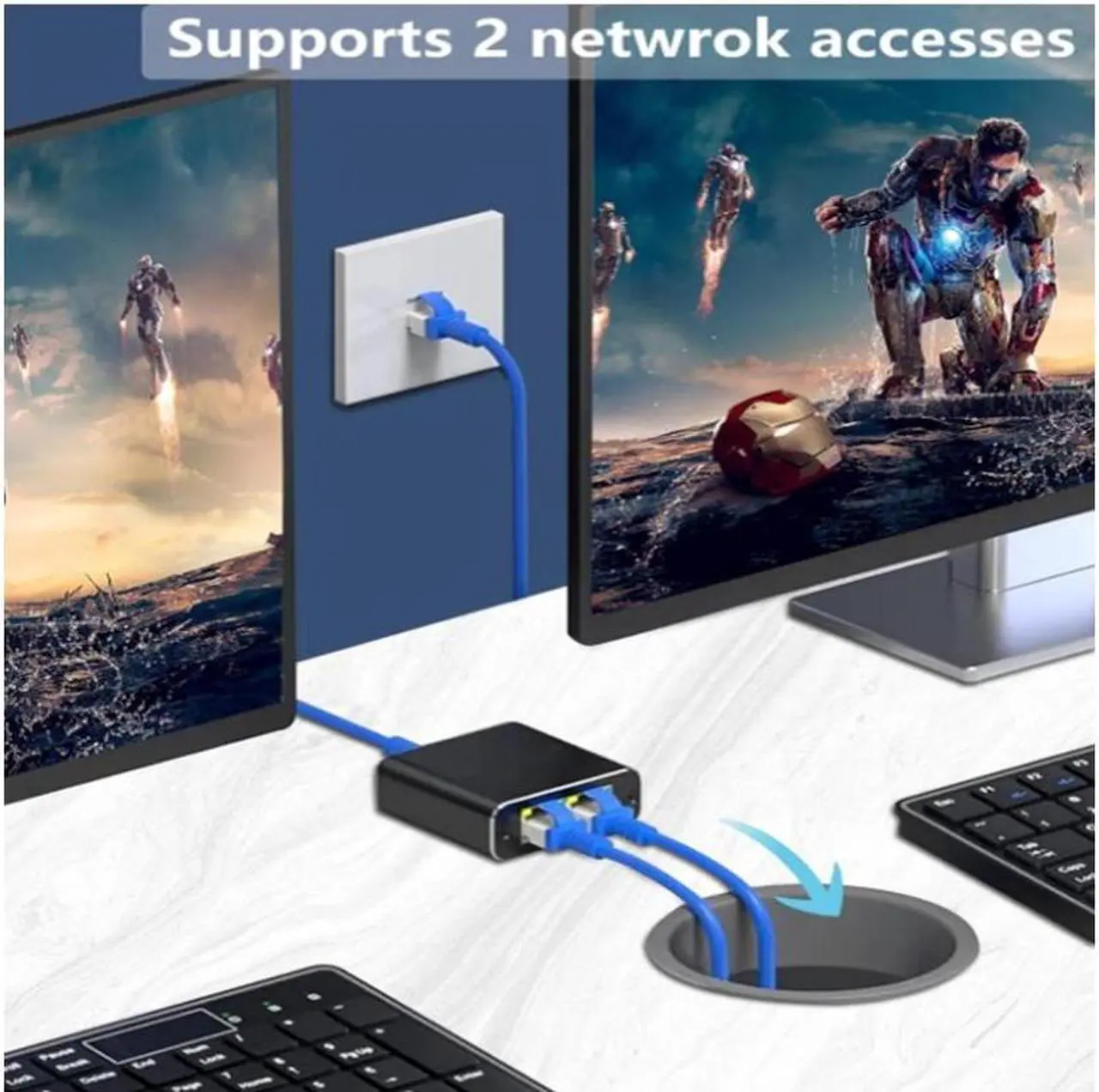 Alt view image 7 of 7 - Gigabit RJ45 network splitter, broadband routing switch, one in two network cable splitter, extender