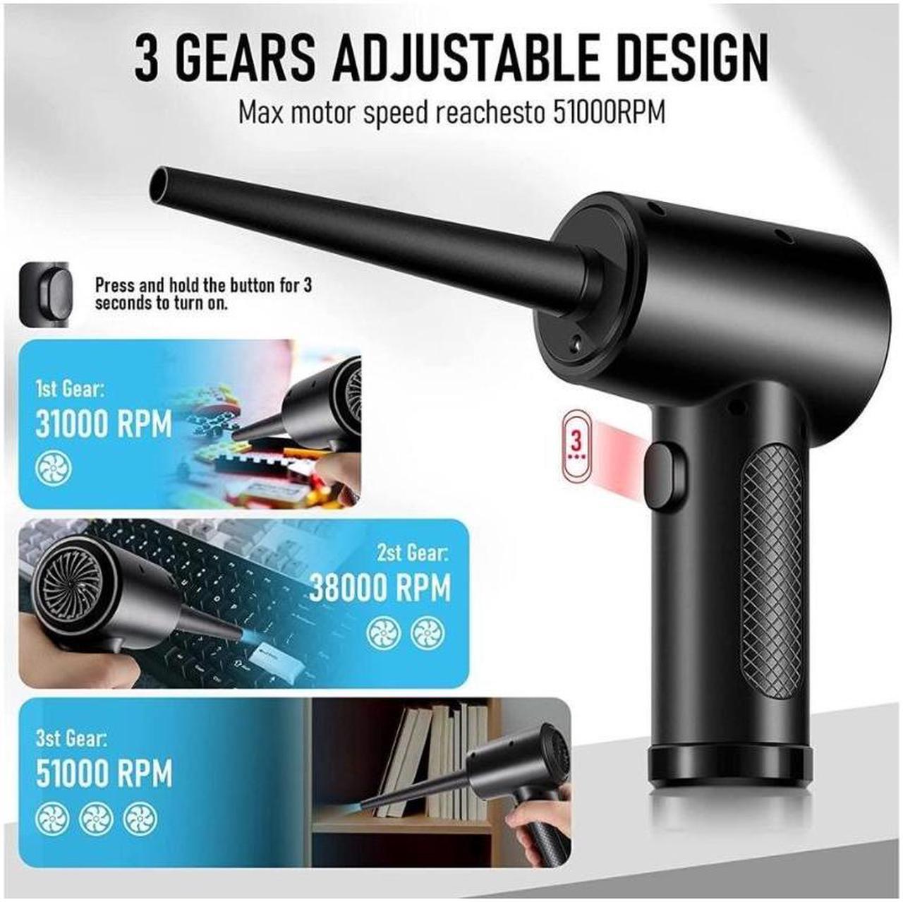 Alt view image 3 of 7 - Compressed Air Duster - 3 Gear Speed 55000 RPM 7600mAh 7.2KPA Electric Air Duster, Replaces Compressed Air Cans, Cordless air Blower Rechargeable for Cleaning Camera Computer, Household and Pet Hair