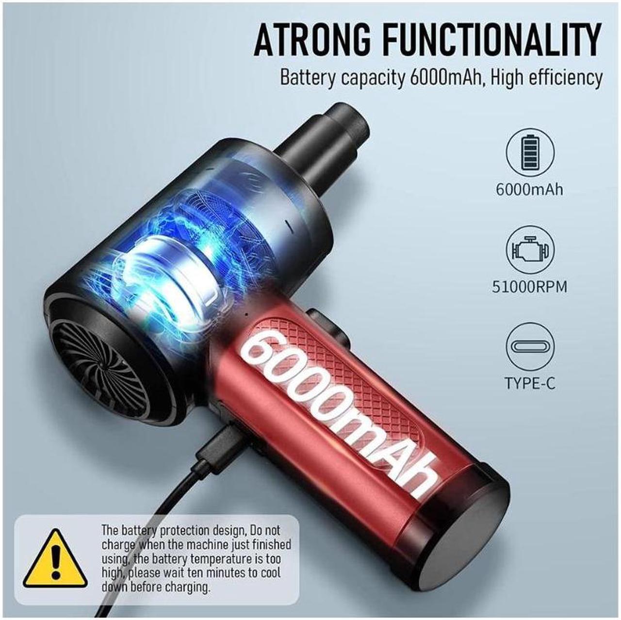 Alt view image 4 of 7 - Compressed Air Duster - 3 Gear Speed 55000 RPM 7600mAh 7.2KPA Electric Air Duster, Replaces Compressed Air Cans, Cordless air Blower Rechargeable for Cleaning Camera Computer, Household and Pet Hair