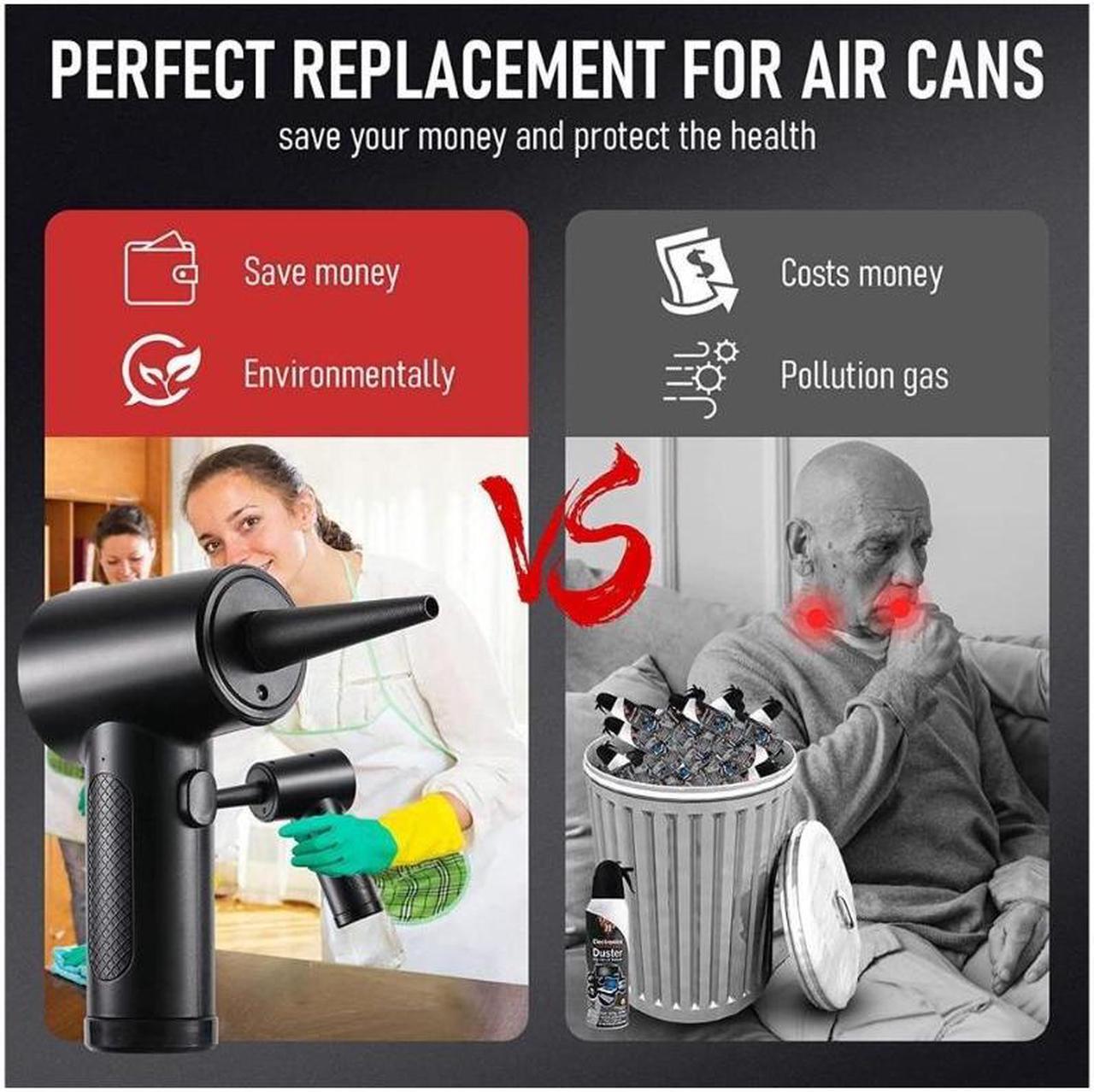 Alt view image 5 of 7 - Compressed Air Duster - 3 Gear Speed 55000 RPM 7600mAh 7.2KPA Electric Air Duster, Replaces Compressed Air Cans, Cordless air Blower Rechargeable for Cleaning Camera Computer, Household and Pet Hair