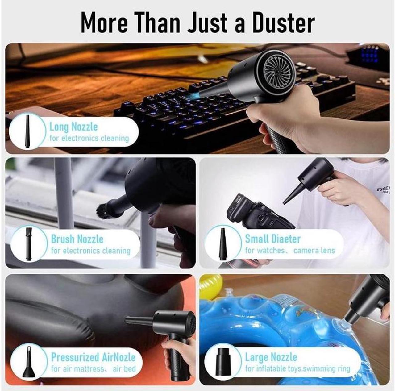 Alt view image 6 of 7 - Compressed Air Duster - 3 Gear Speed 55000 RPM 7600mAh 7.2KPA Electric Air Duster, Replaces Compressed Air Cans, Cordless air Blower Rechargeable for Cleaning Camera Computer, Household and Pet Hair