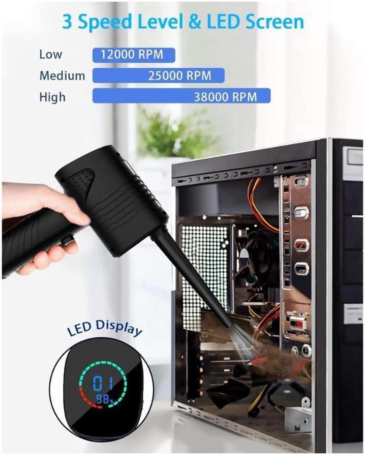 Alt view image 6 of 7 - Compressed Air Duster, 6000mAh 3-Gear to 40000 RPM Compressed Air Duster with LED Screen, Portable Electric Air Can, Cordless Blower Computer Cleaning Kit, Brushless motor, low noise