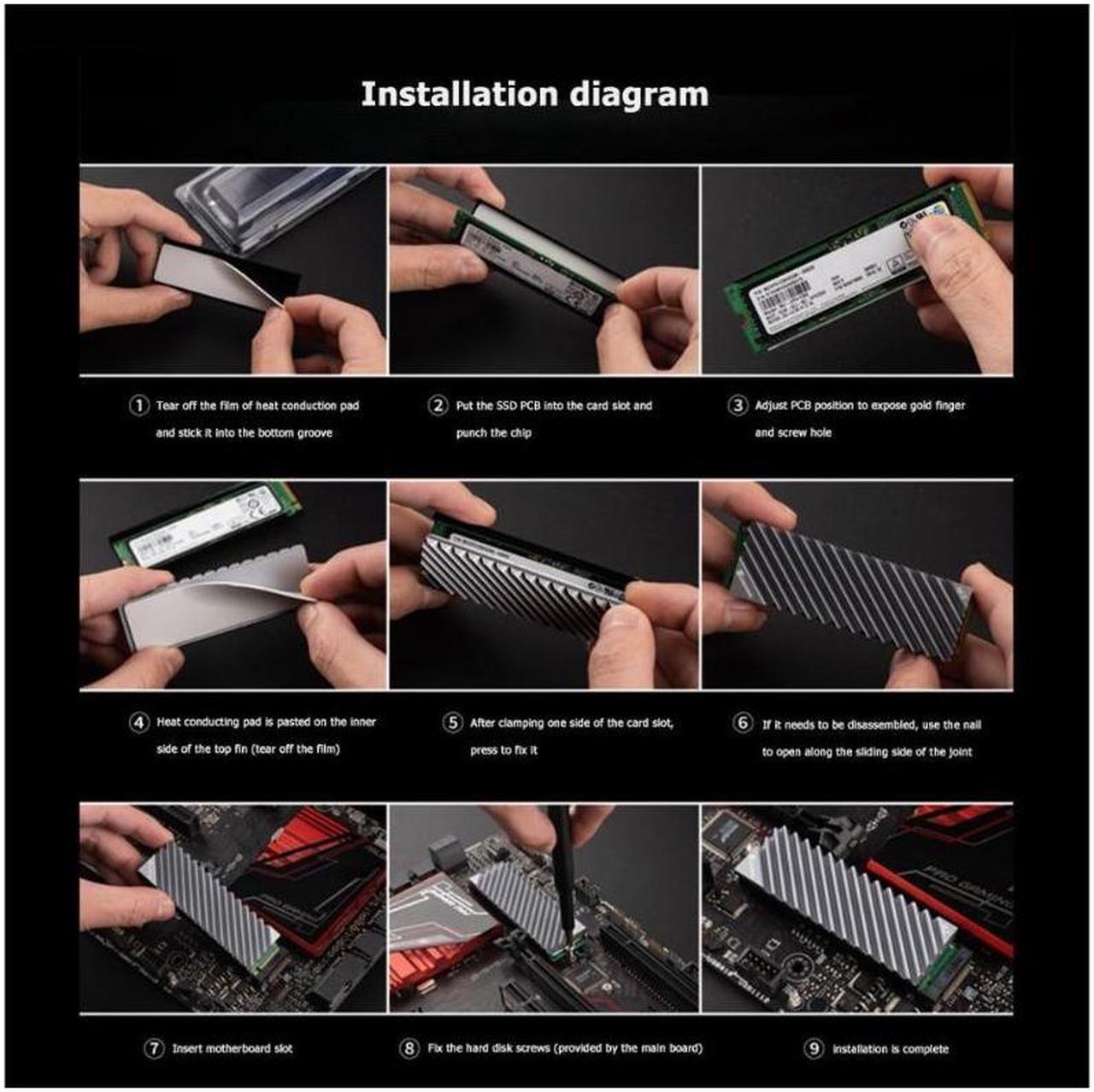 Alt view image 5 of 5 - M.2 SSD NVMe Heat Sink M2 2280 Solid State Hard Disk Aluminum cooling Vest with Thermal Pad