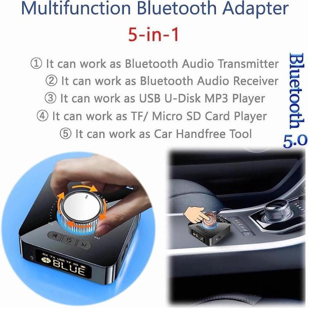 Alt view image 2 of 7 - Bluetooth 5.0 Audio Adapter, 5-in-1 Wireless Music Transmitter AUX Receiver USB TF Micro SD Card MP3 Player for TV CD PC Car Home Stereo to Wireless Wired Soundbar Headphones Speakers