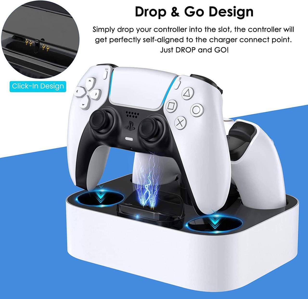 Alt view image 2 of 6 - PS5 Controller Charging Station, PS5 Controller Fast Charging Dock with Safety Chip Protection & LED Indicator, Controller Charger Station for Playstation 5 Controller (White)