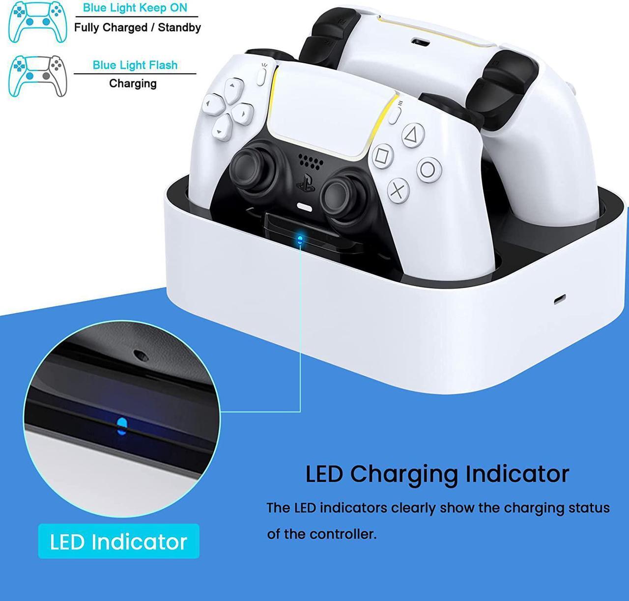 Alt view image 4 of 6 - PS5 Controller Charging Station, PS5 Controller Fast Charging Dock with Safety Chip Protection & LED Indicator, Controller Charger Station for Playstation 5 Controller (White)