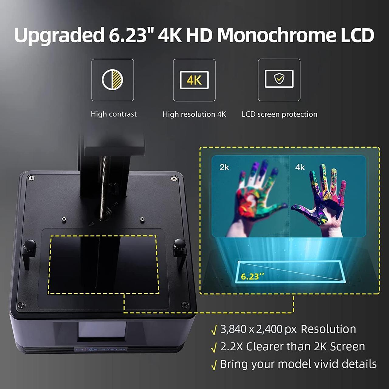 Alt view image 3 of 6 - ANYCUBIC Photon Mono 4K 3D Printer, 6.23'' Monochrome Screen Upgraded LCD SLA UV Resin 3D Printers with Fast & Precise Printing and Large Printing Size 5.20''X3.14''X6.50''