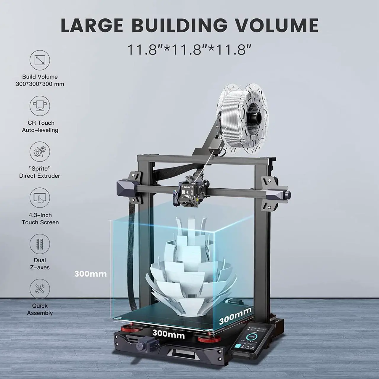 Alt view image 2 of 6 - Creality 3D Printer Ender 3 S1 Plus with CR Touch Auto Leveling, High Precision Z-axis Double Screw, Removable Build Plate, 4.3inch Touch Screen FDM 3D Printer 11.81"x 11.81" x 11.81"