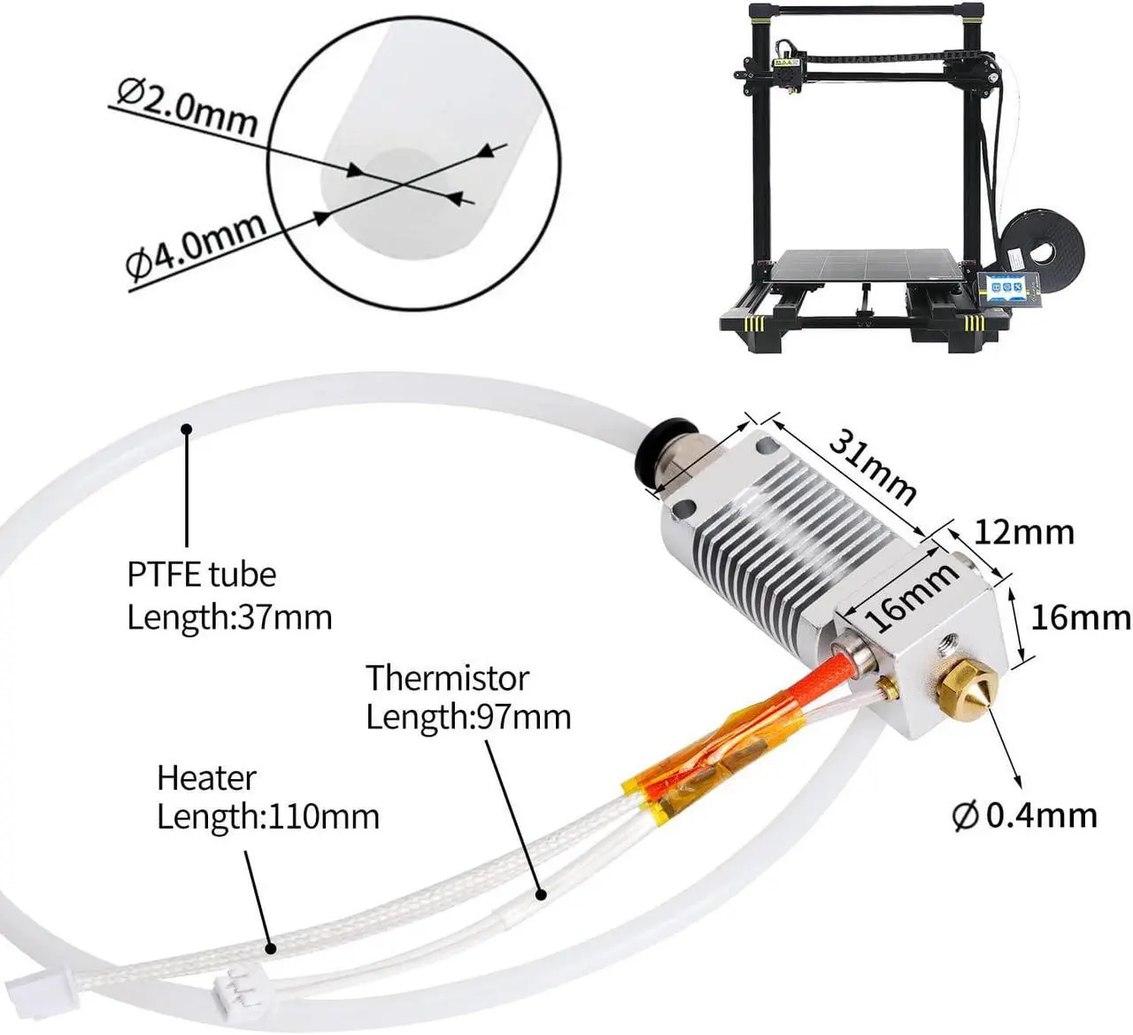 Alt view image 4 of 7 - E3D V5-chiron 3D Printer Extruder Print Head HotendHigh Speed Printing for ANYCUBIC Chiron
