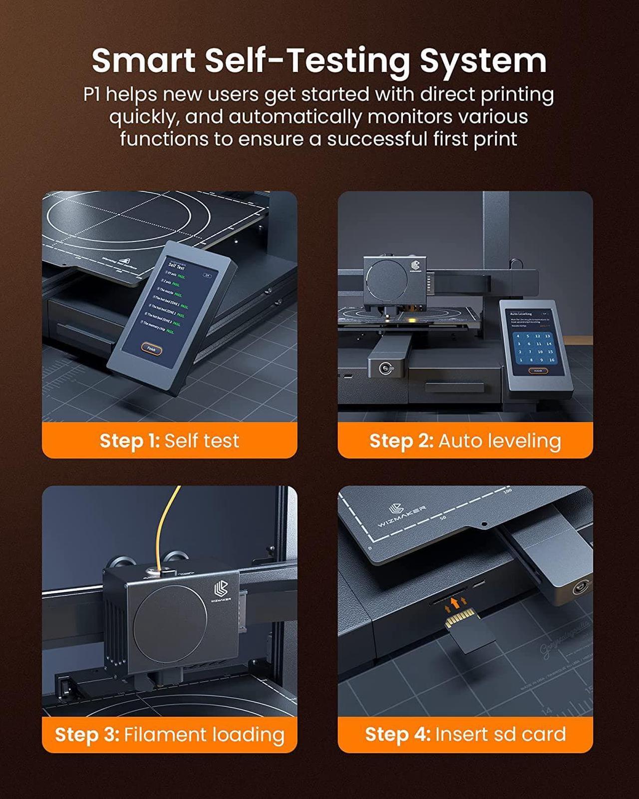 Alt view image 6 of 7 - WIZMAKER P1 3D Printer Auto Leveling, Voice Control Upgrade FDM Direct Drive 3D Printers, Self-Testing Operation Support for Beginners Home DIY, Printing Size 8.66x8.66x10.4 inch