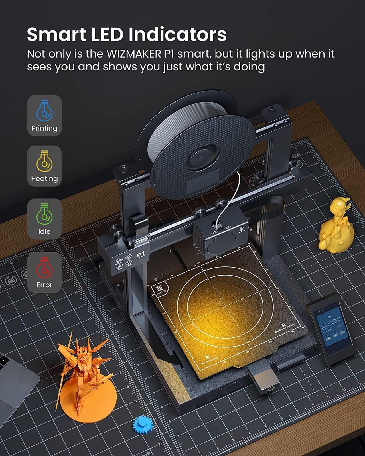Alt view image 5 of 7 - WIZMAKER P1 3D Printer Auto Leveling, Voice Control Upgrade FDM Direct Drive 3D Printers, Self-Testing Operation Support for Beginners Home DIY, Printing Size 8.66x8.66x10.4 inch