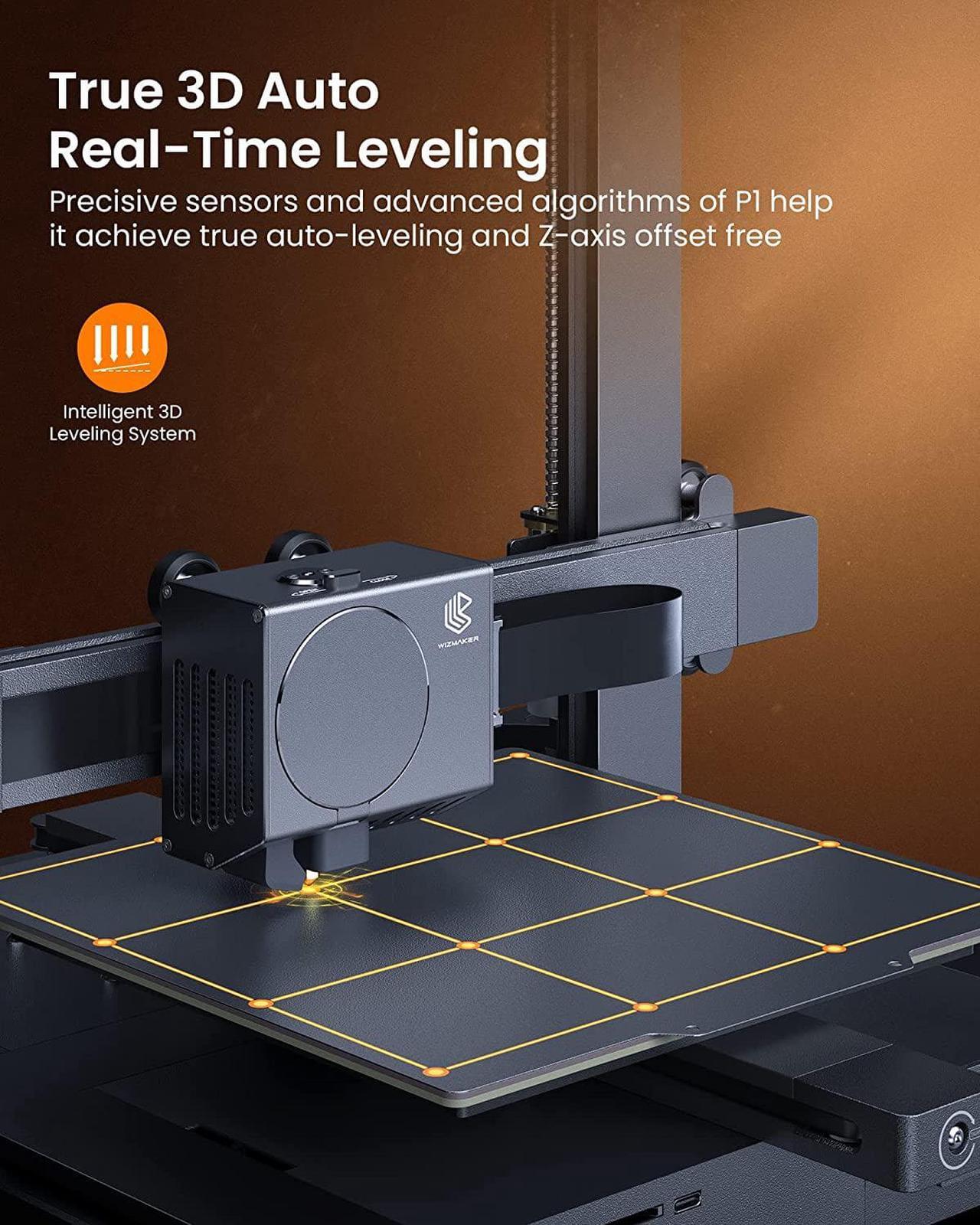 Alt view image 4 of 7 - WIZMAKER P1 3D Printer Auto Leveling, Voice Control Upgrade FDM Direct Drive 3D Printers, Self-Testing Operation Support for Beginners Home DIY, Printing Size 8.66x8.66x10.4 inch