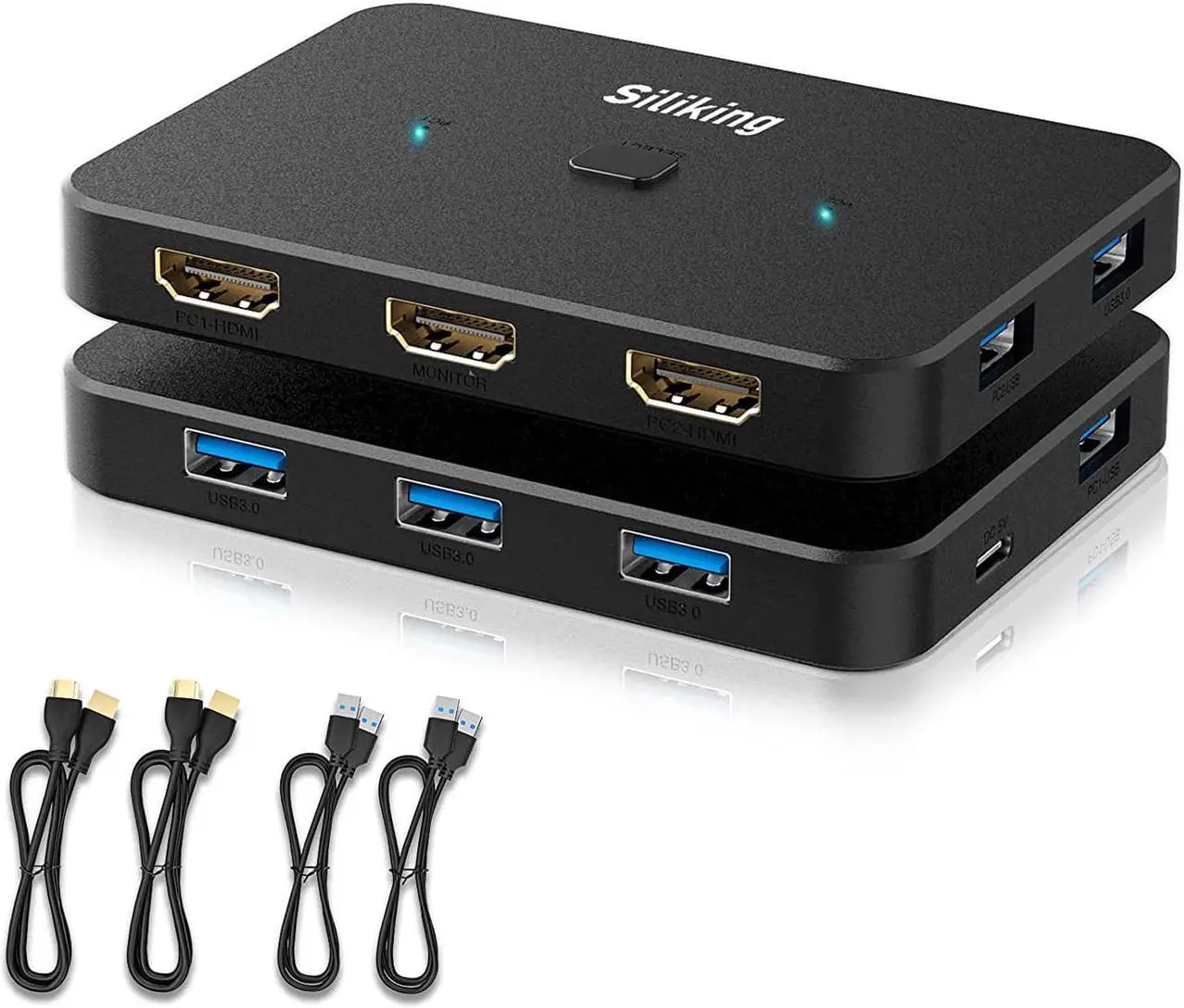 Alt view image 2 of 7 - 4K@60Hz HDMI KVM Switch USB Selector for 2 Computers Share one Monitor and 4 USB 3.0 Ports, Keyboard Mouse Printer, External Hard Drives, 2 USB Cable and 2 HDMI Cable Included