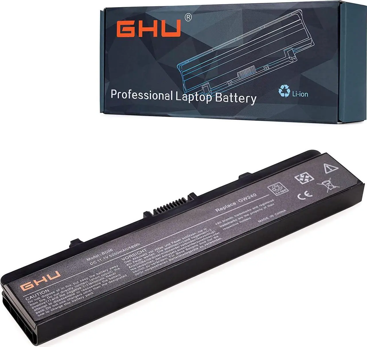 Main image of GHU New Laptop Battery 58Wh Replacement for K450N XR693 X284G RU586 RN873 GW240 M911G Compatible with Dell Inspiron 1440 1750 1525 1526 1545 1546 PP29L PP41L Part 312-0844 C601H GW252 HP297