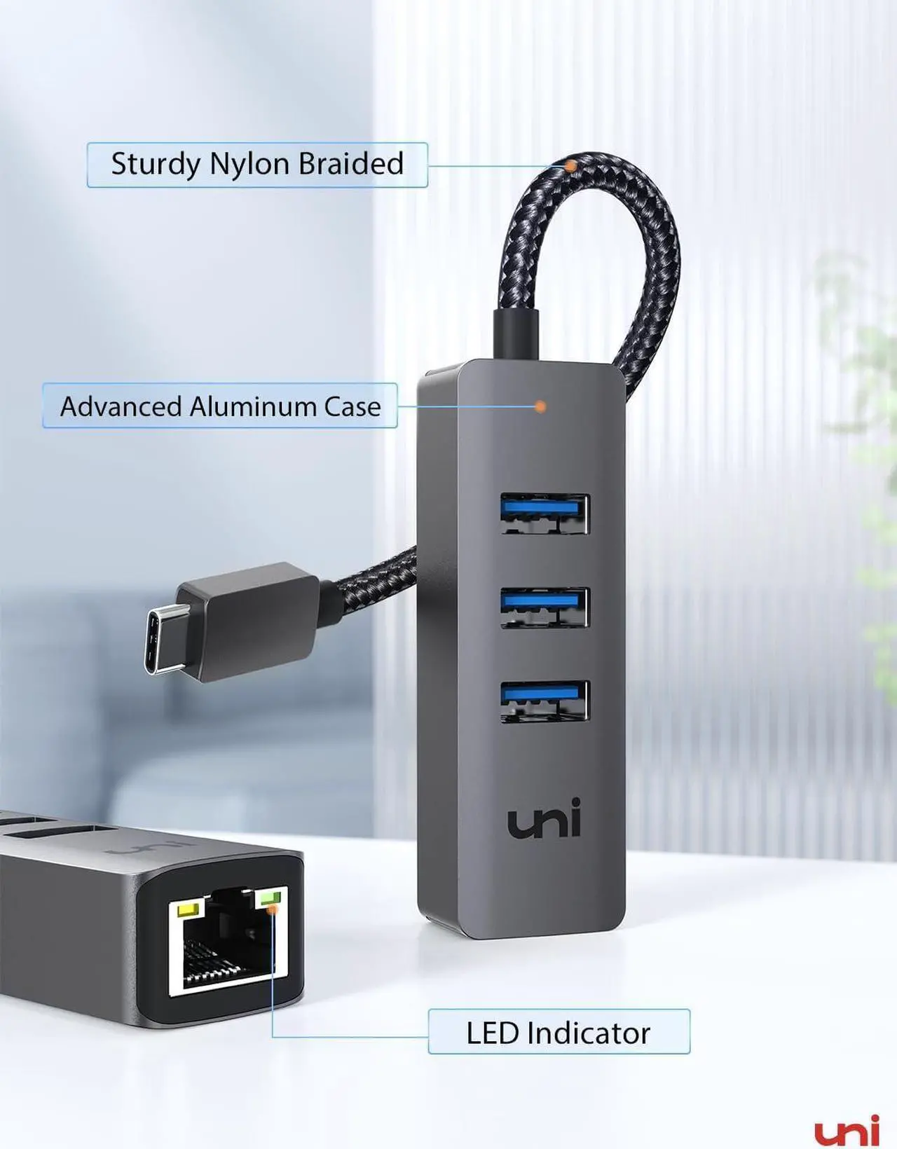 Alt view image 5 of 7 - USB-C to Ethernet Adapter, uni USB-C Hub with RJ45 Gigabit, [Thunderbolt 4/3 Compatible] USB-C to Network Adapter Multiport for MacBook Pro/Air, iPad Pro, Surface Laptops, Chromebook, XPS, and More