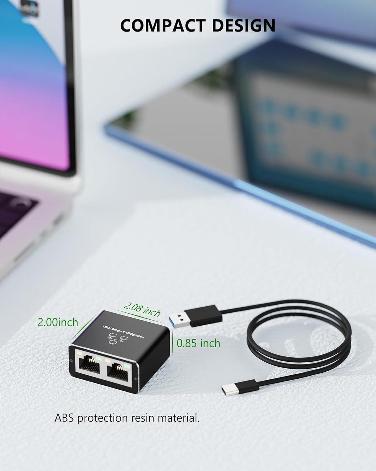 Alt view image 7 of 7 - RJ45 Ethernet Splitter, 1000Mbps Ethernet Splitter 1 to 2[2 Devices Simultaneous Networking], Gigabit Network Adapter 8P8C LAN Internet Extension Connector with USB Power Cable for Cat5/5e/6/7/8