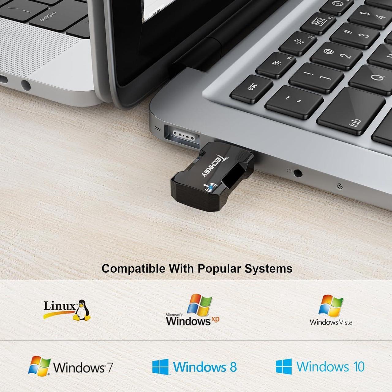 Alt view image 5 of 7 - USB WiFi Adapter 1200Mbps for PC, Techkey Mini Wireless Network Adapter USB 3.0 WiFi 802.11 ac with Dual Band 2.4GHz/300Mbps, 5GHz/866Mbps for Desktop Laptop Windows XP/7/8/8.1/10/ Mac OS