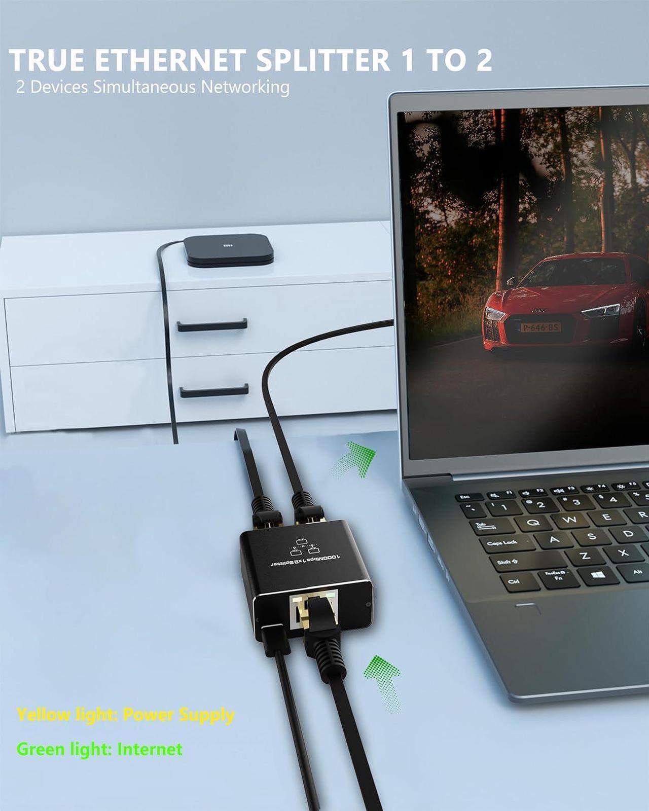 Alt view image 3 of 7 - RJ45 Ethernet Splitter, 1000Mbps Ethernet Splitter 1 to 2[2 Devices Simultaneous Networking], Gigabit Network Adapter 8P8C LAN Internet Extension Connector with USB Power Cable for Cat5/5e/6/7/8