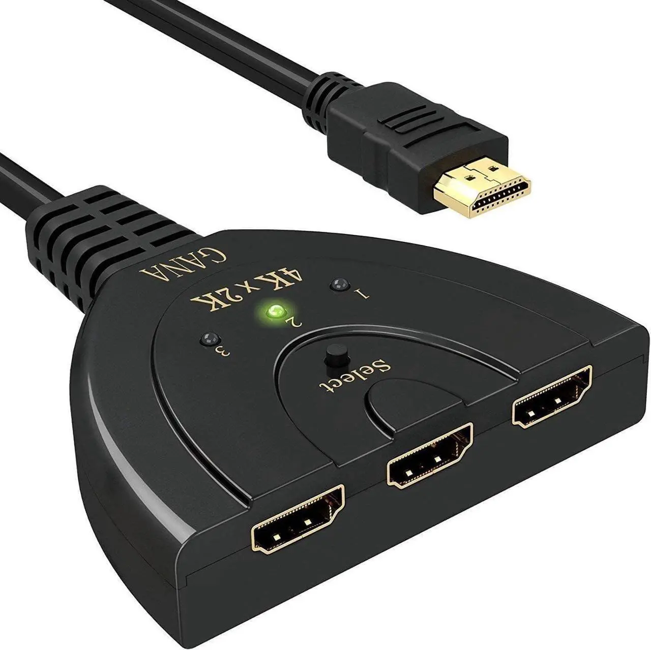 Main image of HDMI Switch, GANA 4K HDMI Splitter 3 in 1 Out, 3-Port HDMI Switcher Selector with Pigtail HDMI Cable,Supports Full HD 4K 1080P 3D Player, HDMI Hub Compatible with Fire Stick,HDTV,PS4 Game Consoles,PC