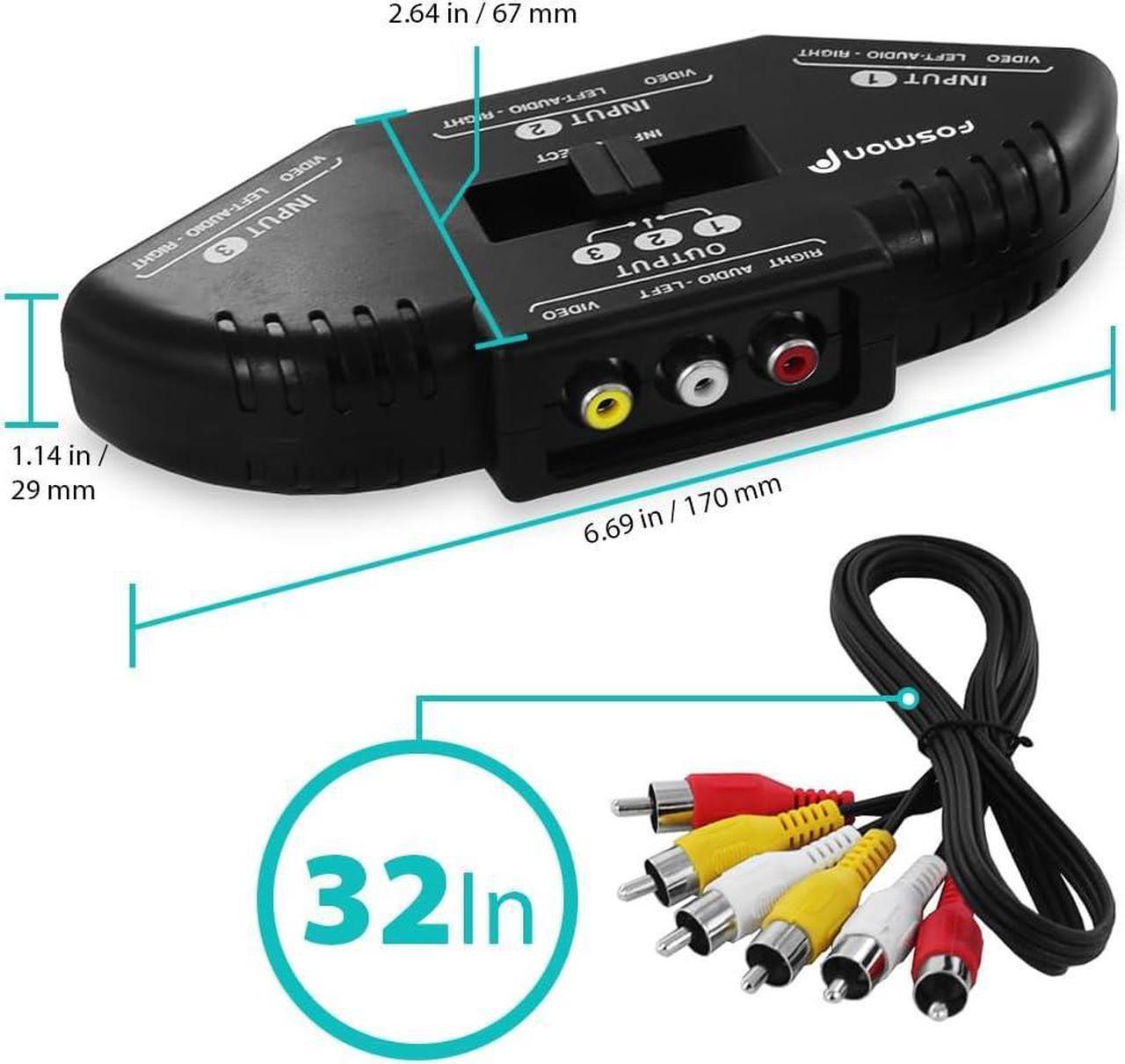 Alt view image 2 of 7 - A1602 RCA Splitter with 3-Way Audio, Video RCA Switch Box + RCA Cable for Connecting 3 RCA Output Devices to Your TV