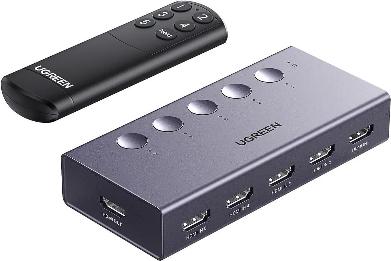 Main image of UGREEN HDMI Switch 5 in 1 Out 4K@60Hz, HDMI Splitter with Remote 5 Port HDMI Switcher Selector Support 3D CEC HDR HDCP2.2 Compatible with PS5/4/3 Xbox Nintendo Switch Roku TV Fire Stick Grey