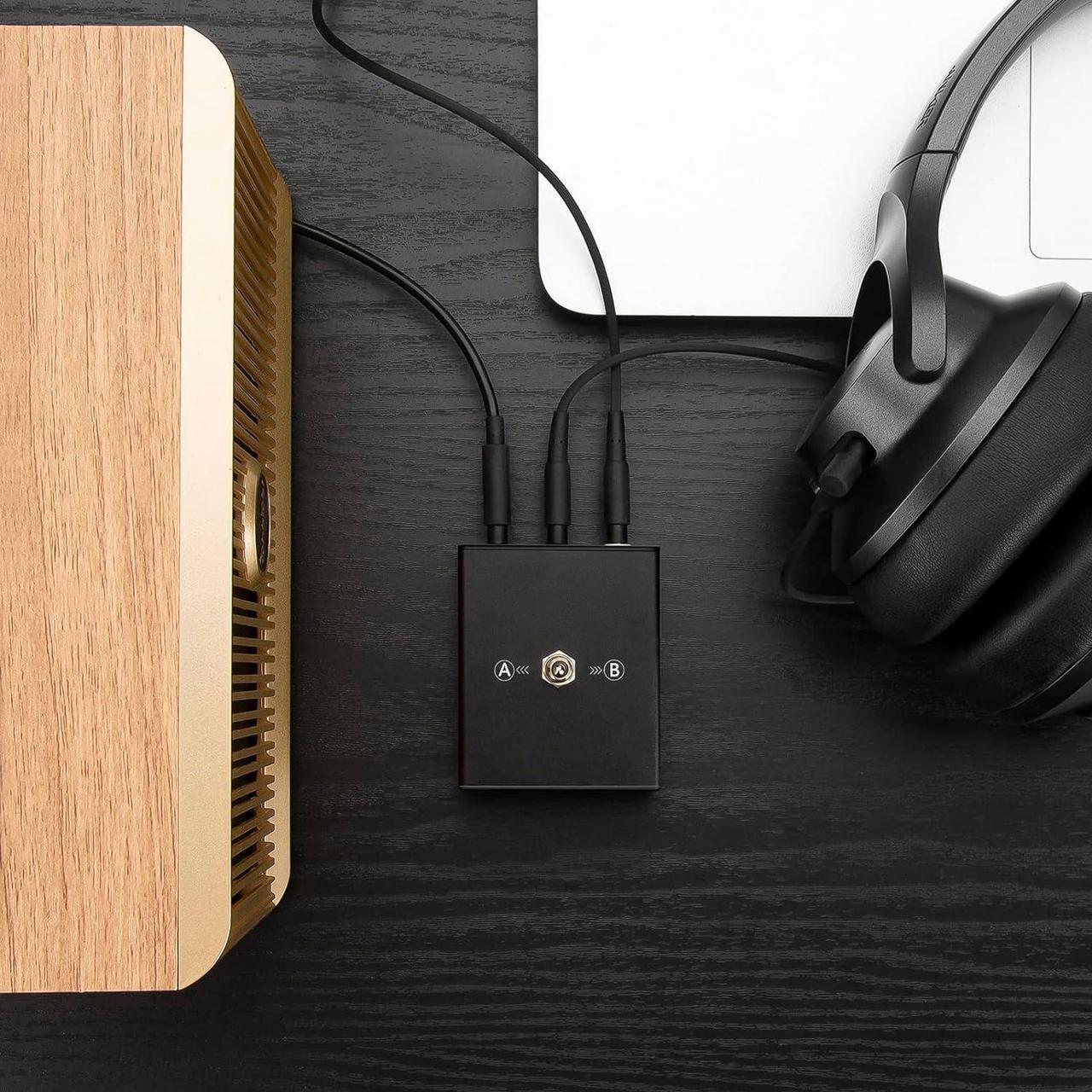 Alt view image 4 of 5 - 3.5 mm Audio Switcher, 2 Ports Audio Splitter Box (2 in 1 Out / 1 in 2 Out) Mini Headphone Manual Selector Converter with Bonus 47.2 in (120 cm) Cable, No External Power Required