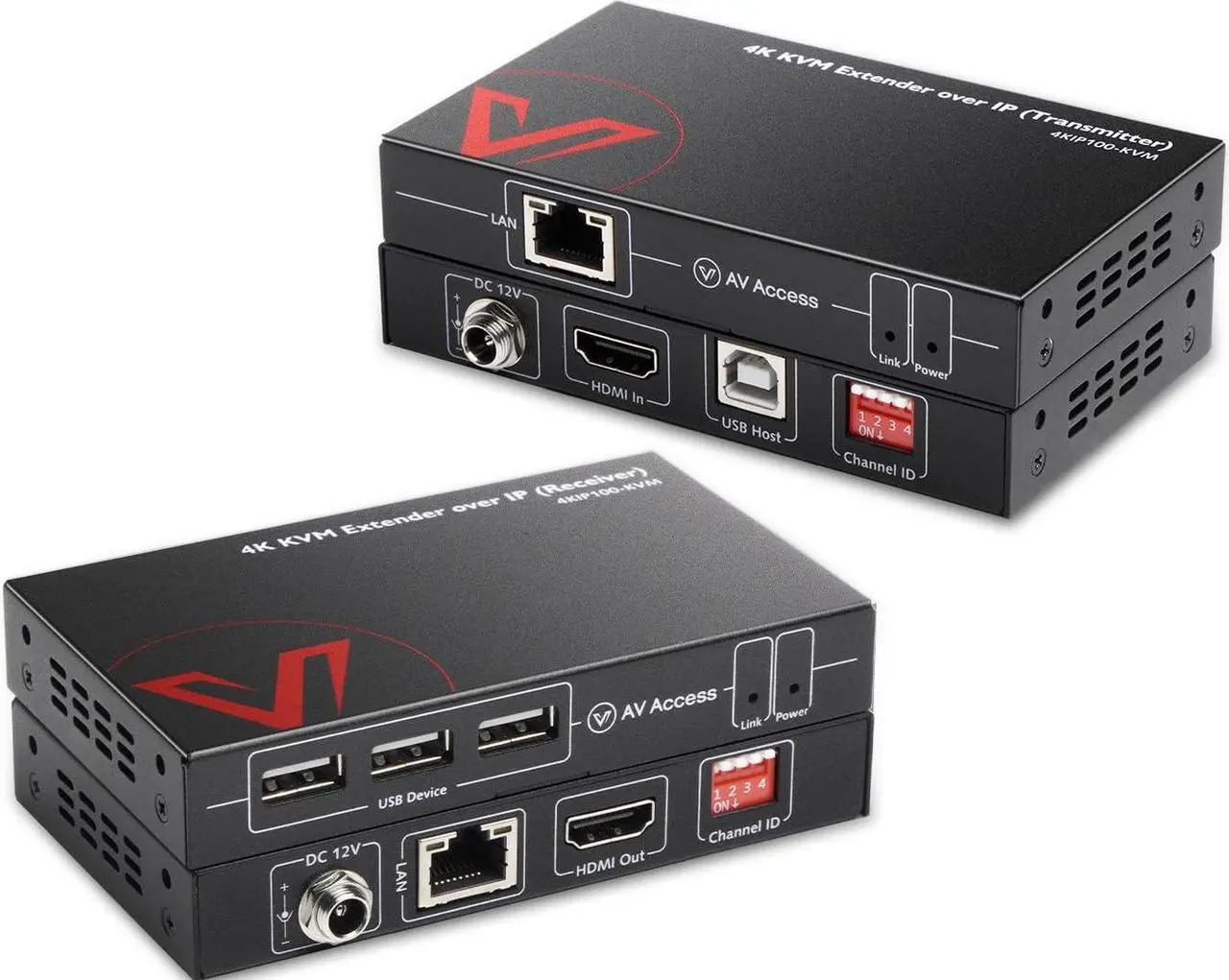 Alt view image 2 of 7 - AV Access 4K HDMI USB KVM Extender TCP/IP Over Single Cat5e/6/6a/7 up to 390ft Bundle with 4K Fiber Optic KVM Extender Over IP up to 1800ft