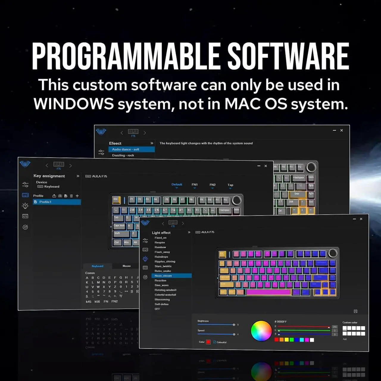 Alt view image 7 of 7 - Aula F75 Gasket Mechanical Keyboard, 75% Wireless Hot Swappable Gaming Keyboard with Five-Layer Padding&Knob, Bluetooth/2.4GHz/USB-C, RGB (Black Gradient, LEOBOG Reaper Switch)