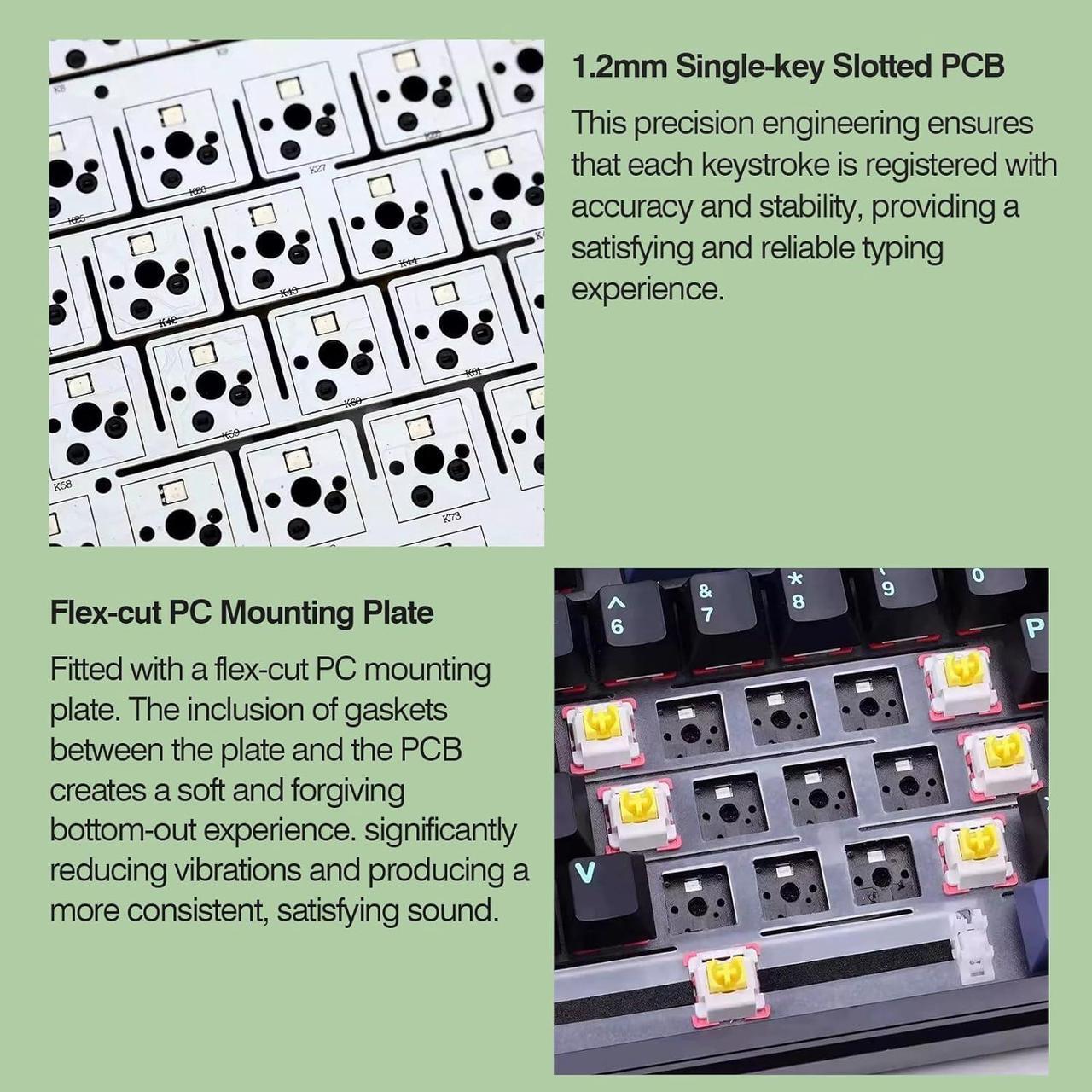 Alt view image 5 of 7 - F87 Pro Wireless Gasket Mechanical Keyboard, 87 Keys Compact TKL 3 Modes(Bluetooth/2.4ghz Wireless/Tpye-C) Gaming Keyboard, Hot Swappable, Full RGB (White Green, Graywood V3 Switch)