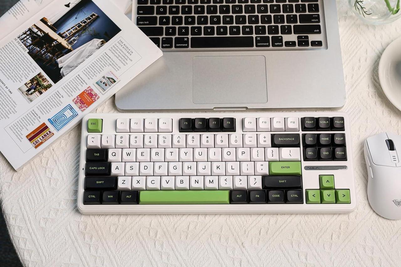Alt view image 7 of 7 - F87 Pro Wireless Gasket Mechanical Keyboard, 87 Keys Compact TKL 3 Modes(Bluetooth/2.4ghz Wireless/Tpye-C) Gaming Keyboard, Hot Swappable, Full RGB (White Green, Graywood V3 Switch)