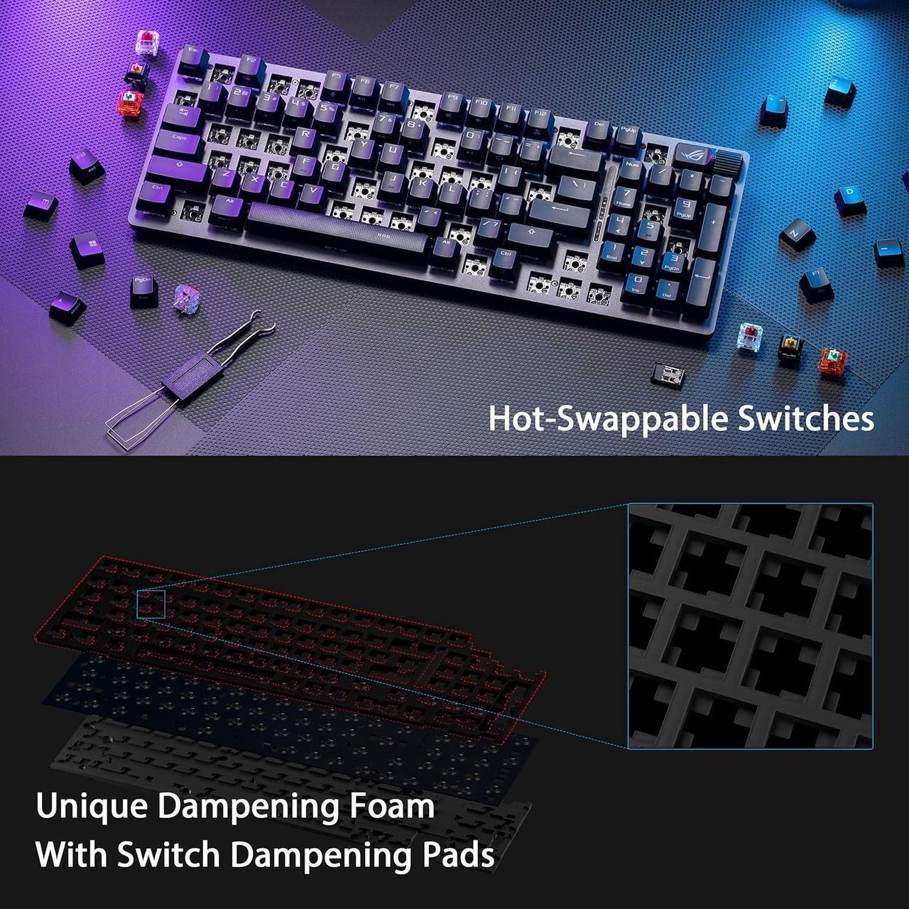 Alt view image 4 of 6 - ROG Strix Scope II 96 Wireless Gaming Keyboard, Tri-Mode Connection, Dampening Foam & Switch-Dampening Pads, Hot-Swappable Pre-lubed ROG NX Snow Switches, PBT Keycaps, RGB-Black