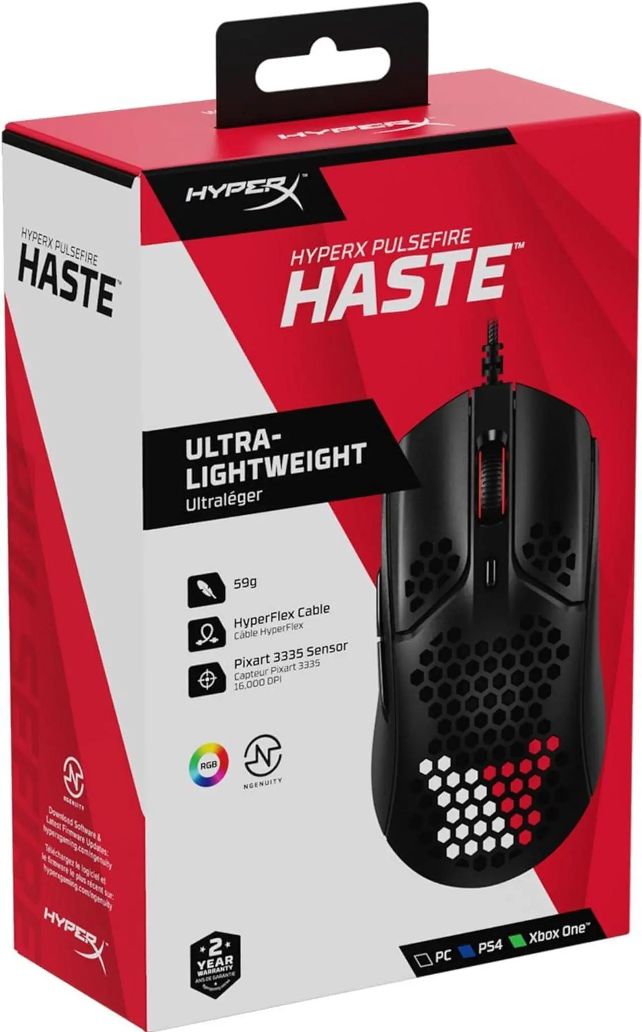 Alt view image 7 of 7 - HyperX Pulsefire Haste  Gaming Mouse, Ultra-Lightweight, 59g, Honeycomb Shell, Hex Design, RGB, HyperFlex USB Cable, Up to 16000 DPI, 6 Programmable Buttons,Black