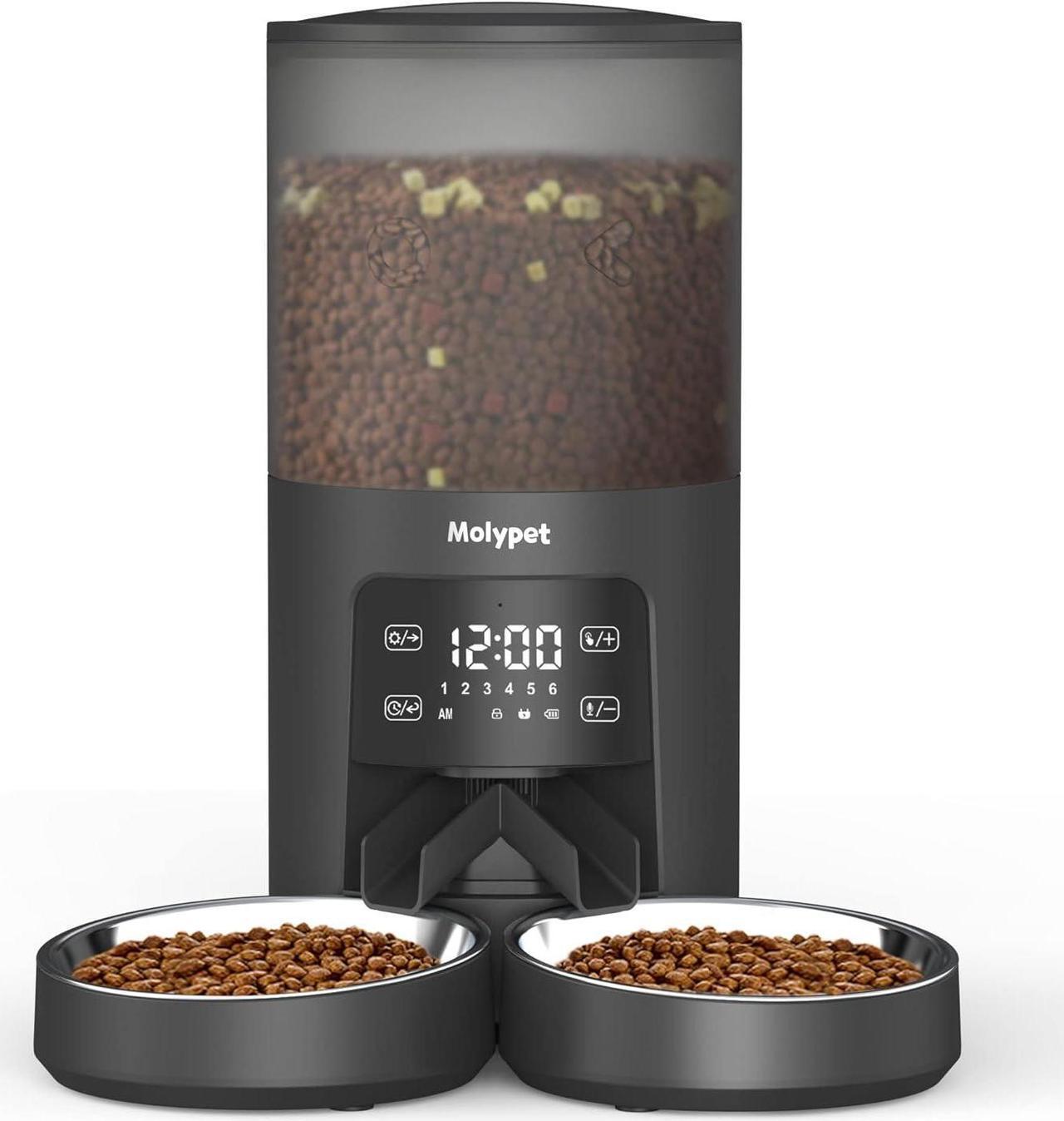 Main image of Automatic Cat Feeders for 2 Cats - 6L Cat Food Dispenser with Double Bowls, Programmable Timed Cat Feeder up to 6 Meals per Day with 10S Voice Recorder, Support Dual Power Supply