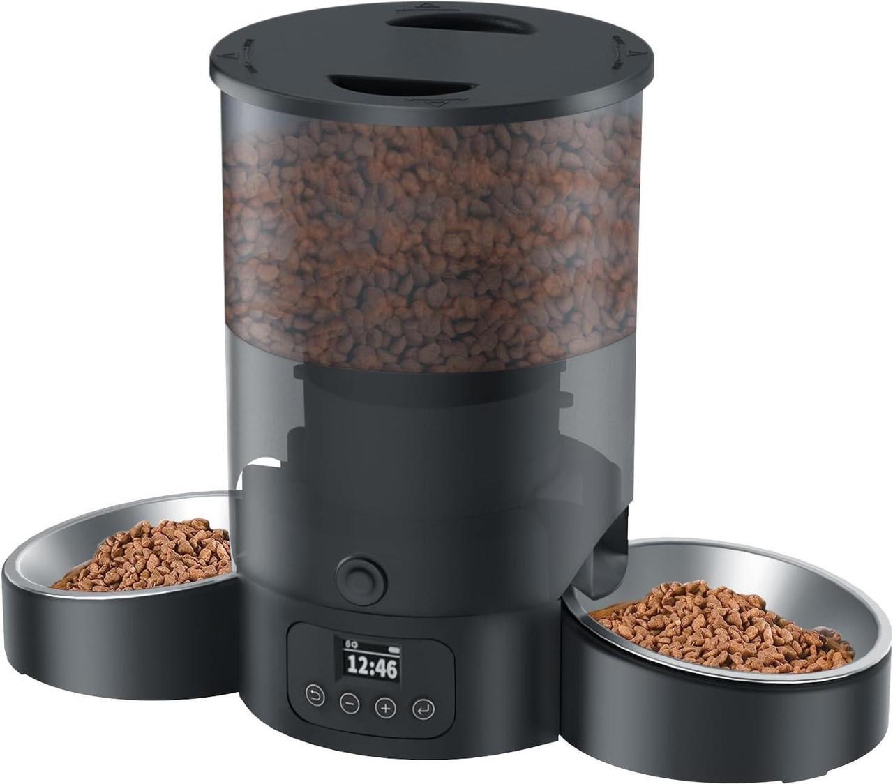Main image of Automatic Cat Feeder for 2 Cats, 3L Cat Food Dispenser SURDY Auto Cat Feeder with 2 Stainless Bowls, 10s Meal Call Dual Power Supply and Timer Setting 12 Portions 6 Meals Per Day for Cats and Dogs